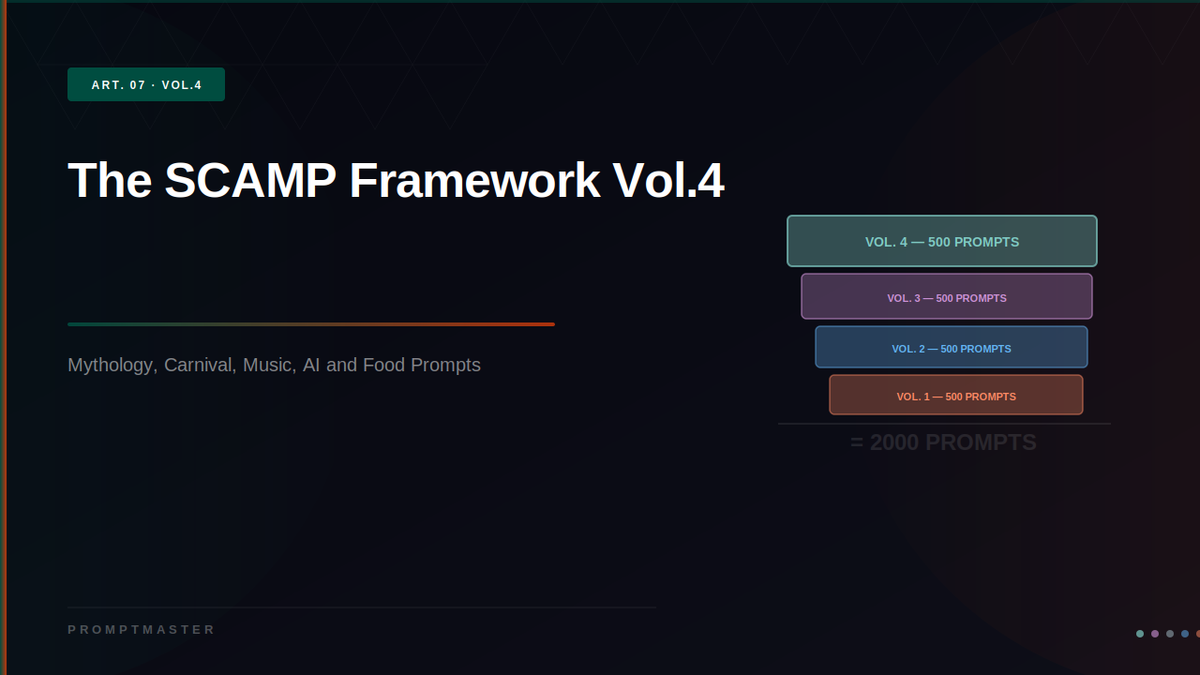 The SCAMP Framework Vol.4: Mythology, Carnival, Music, AI and Food Prompts