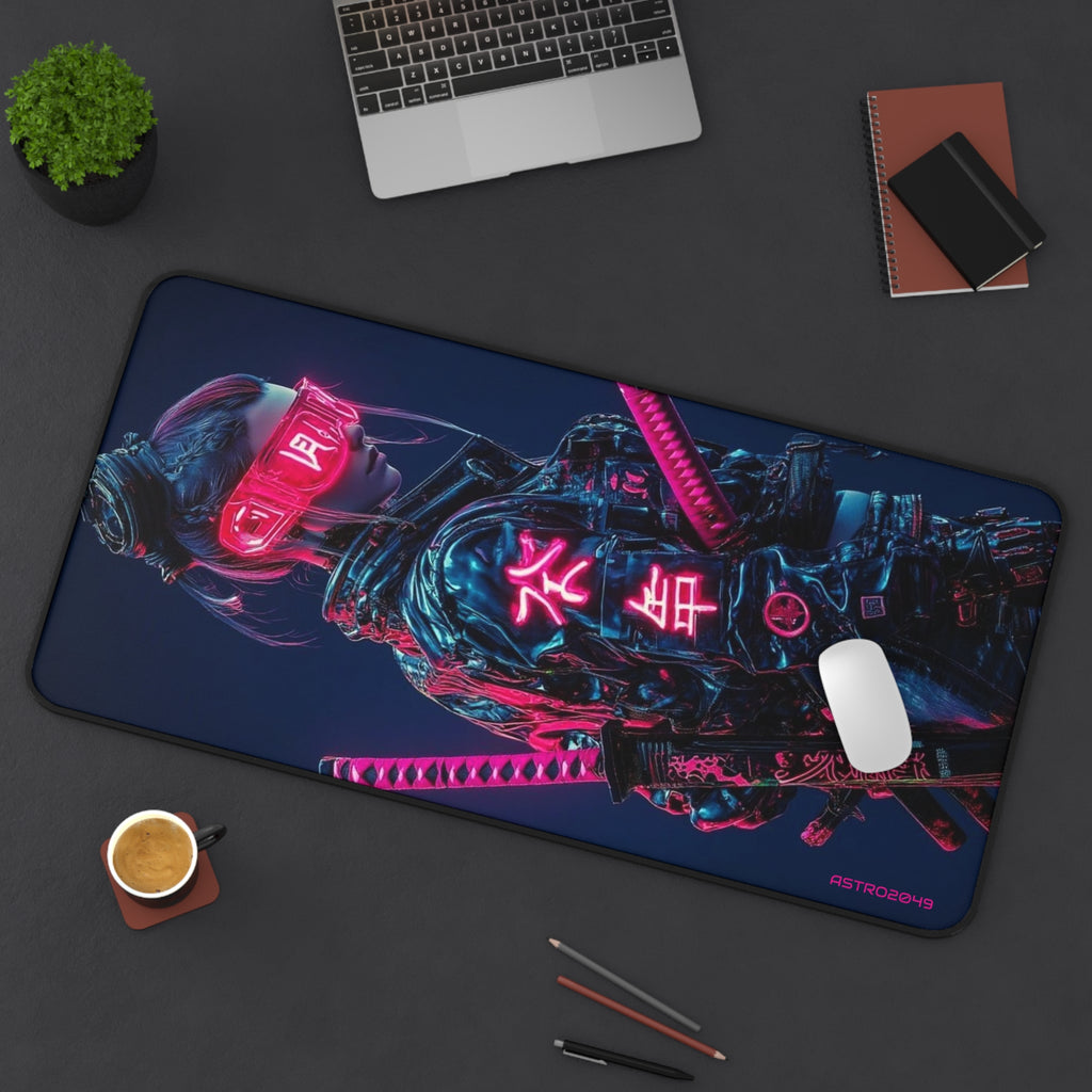 CYBERPUNK - SAMURAI - Cyberpunk Desk Mat, Neon Gaming Mouse Pad, Stylish Workspace Accessory, Gift for Gamers, Tech Enthusiasts