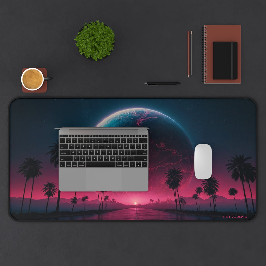 CYBERPUNK - RETROWAVE - Cosmic Oasis Desk Mat - Vibrant Gaming Pad, Office Decor, Gift for Space Lovers, Planet Themed