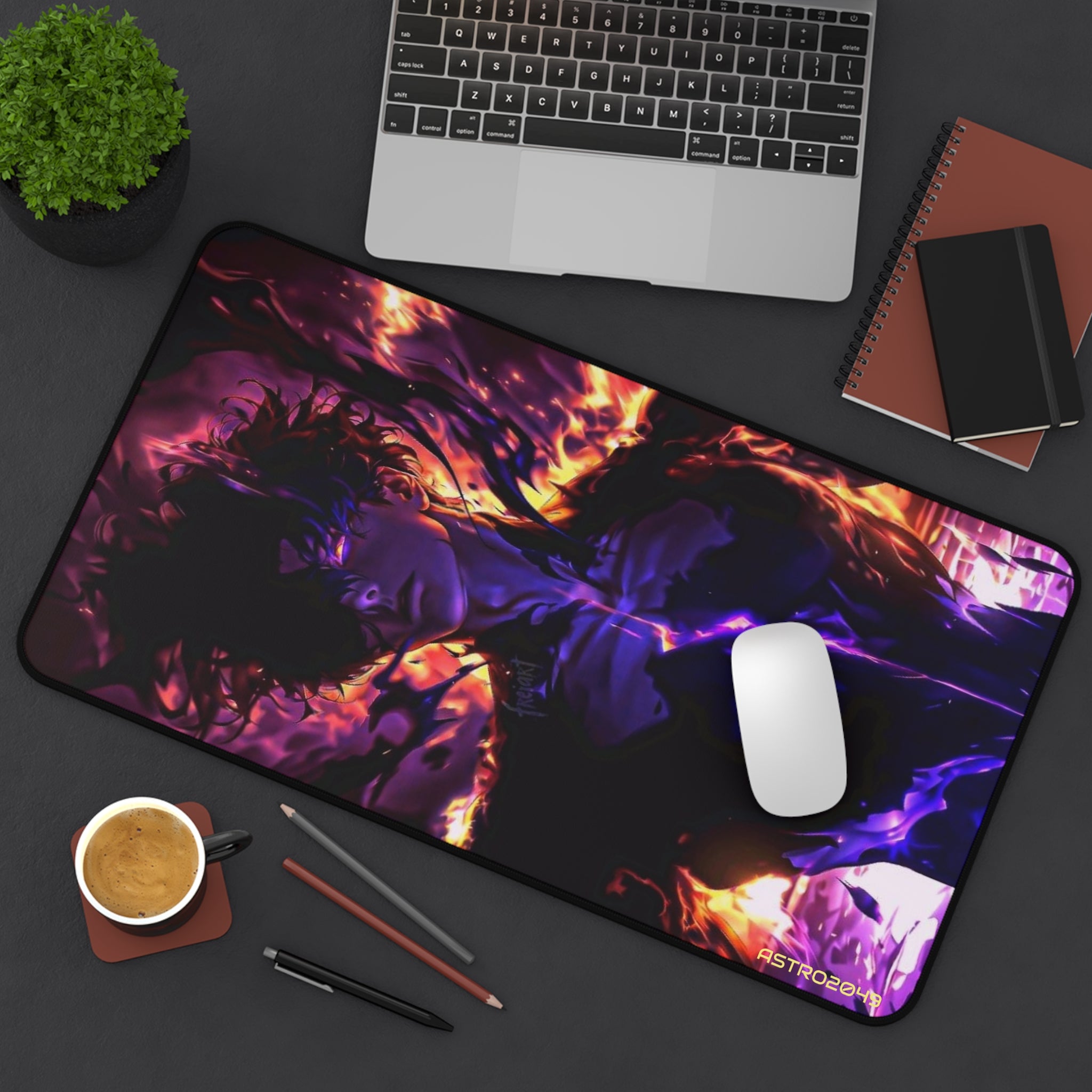 SOLO LEVELING - Sung Jinwoo - ARISE - Futuristic Fire Desk Mat - Gaming Mouse Pad, Office Decor, Unique Gifts for Gamers, Desk Accessories