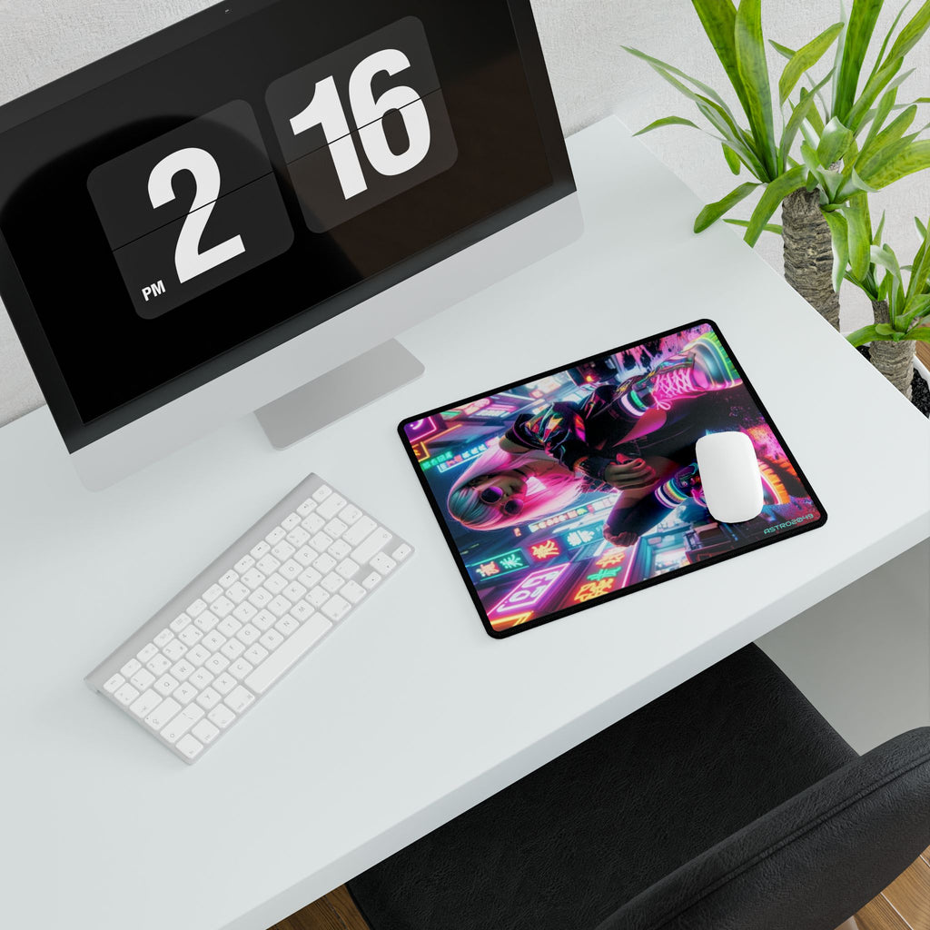 Neon Street Vibe desk mat on a desk with keyboard and mouse, view 6 of 9