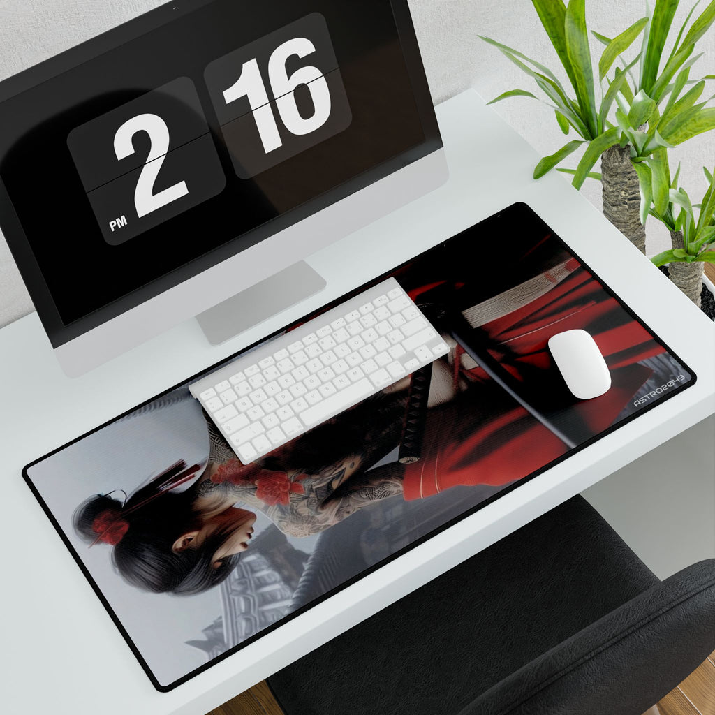 CYBERPUNK - GEISHA - SAMURAI - Japanese Warrior Desk Mat, Gaming Mouse Pad, Office Decor, Personalized Home Office Style