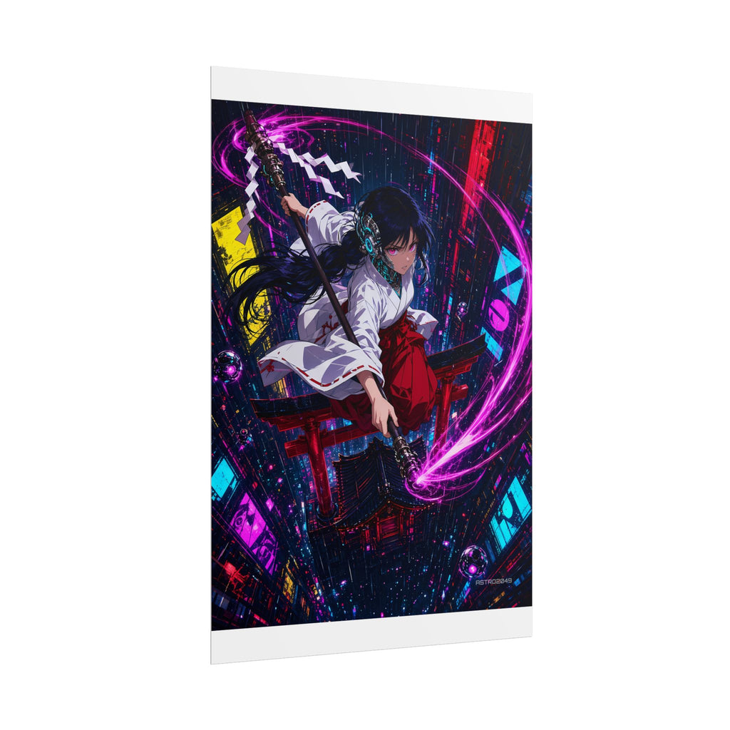 Neon Shrine Maiden poster hanging above a dark gaming desk with neon lighting, view 4 of 8