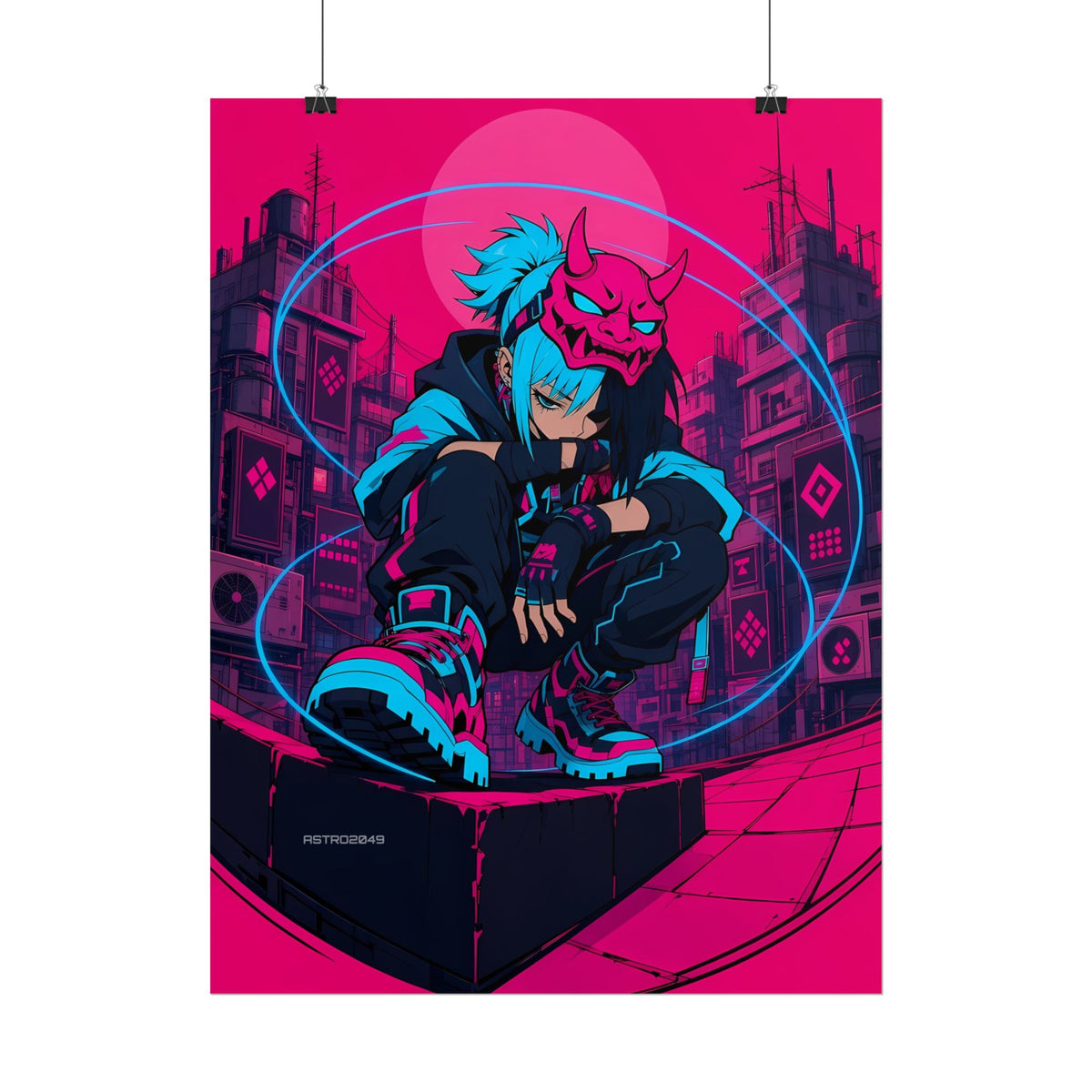 Kira Netrunner 2049 poster hanging above a dark gaming desk with neon lighting, view 6 of 8