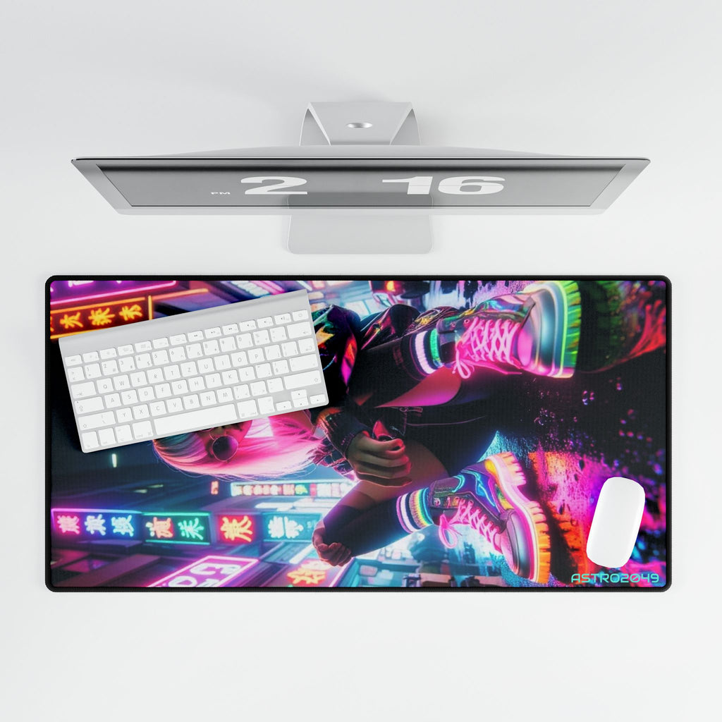 Neon Street Vibe desk mat on a desk with keyboard and mouse, view 5 of 9