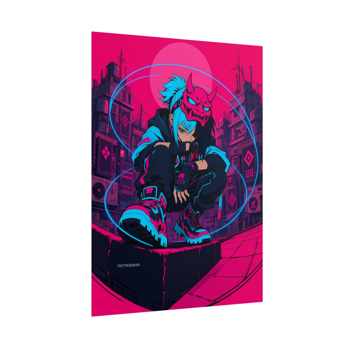 Kira Netrunner 2049 poster hanging above a dark gaming desk with neon lighting, view 7 of 8
