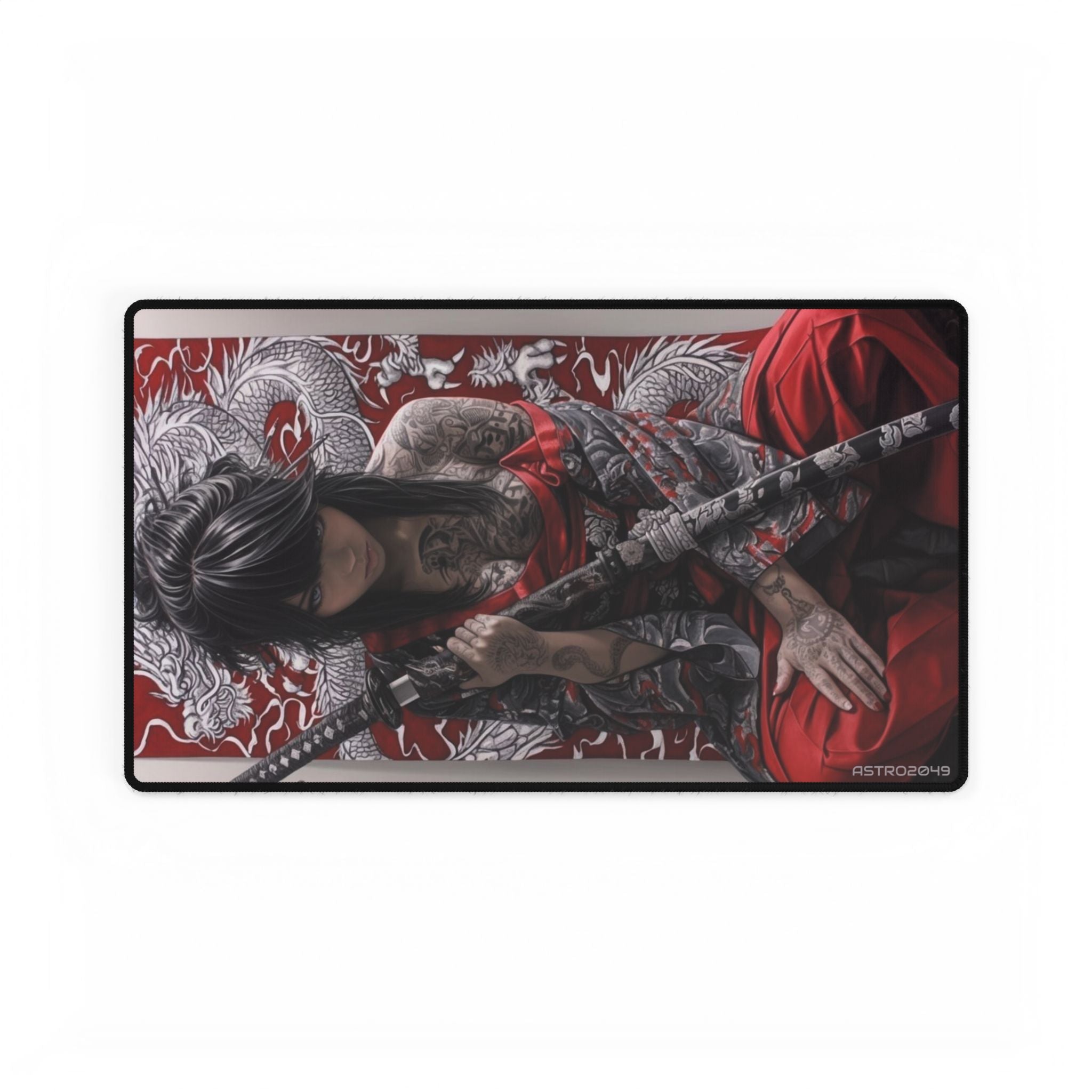 CYBERPUNK - GEISHA - SAMURAI - Elegant Art Desk Mat with Japanese Aesthetic Design, Office Decor, Gaming Setup, Unique Gift, Zen Workspace