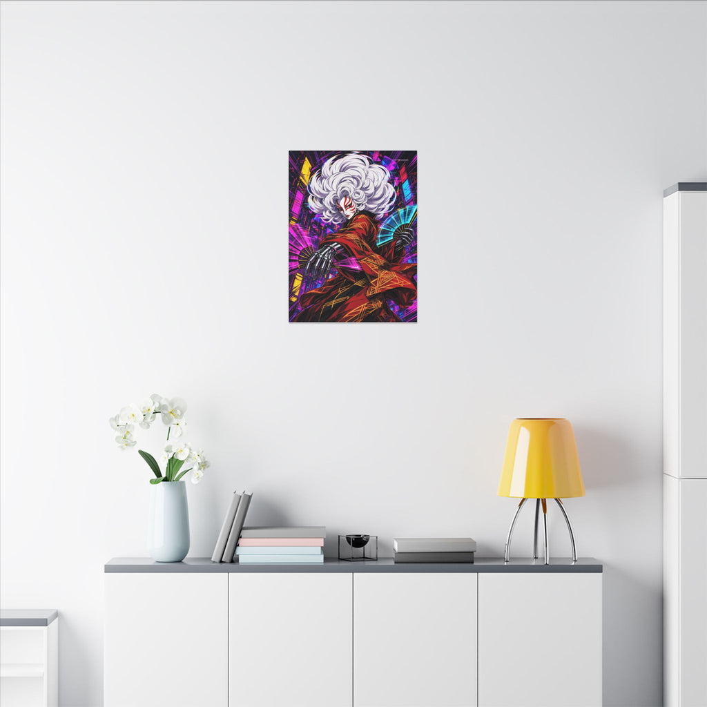 Kabuki Glitch Dancer canvas hanging above a dark gaming desk with neon lighting, view 5 of 8