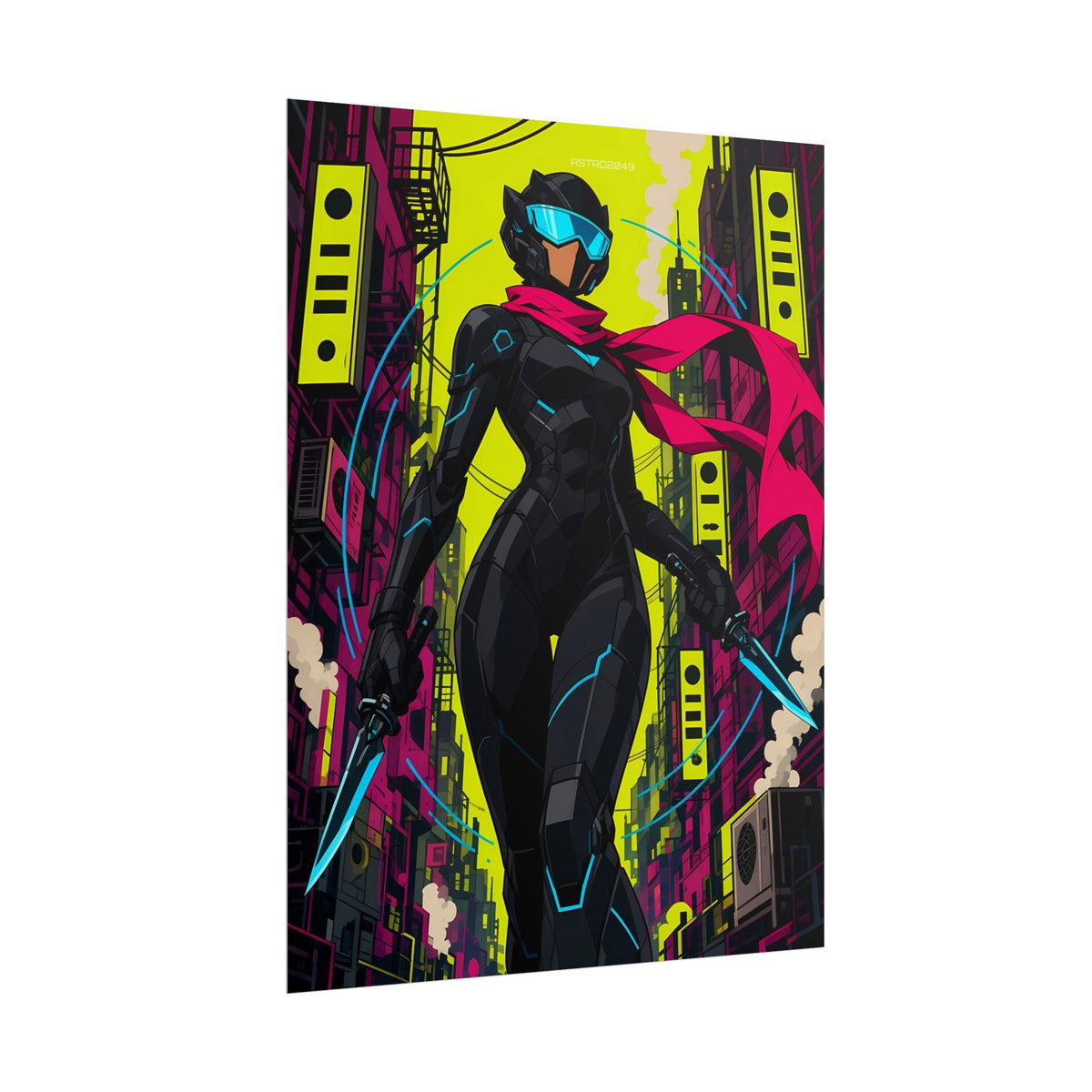 Vex Neon Ninja poster hanging above a dark gaming desk with neon lighting, view 7 of 8