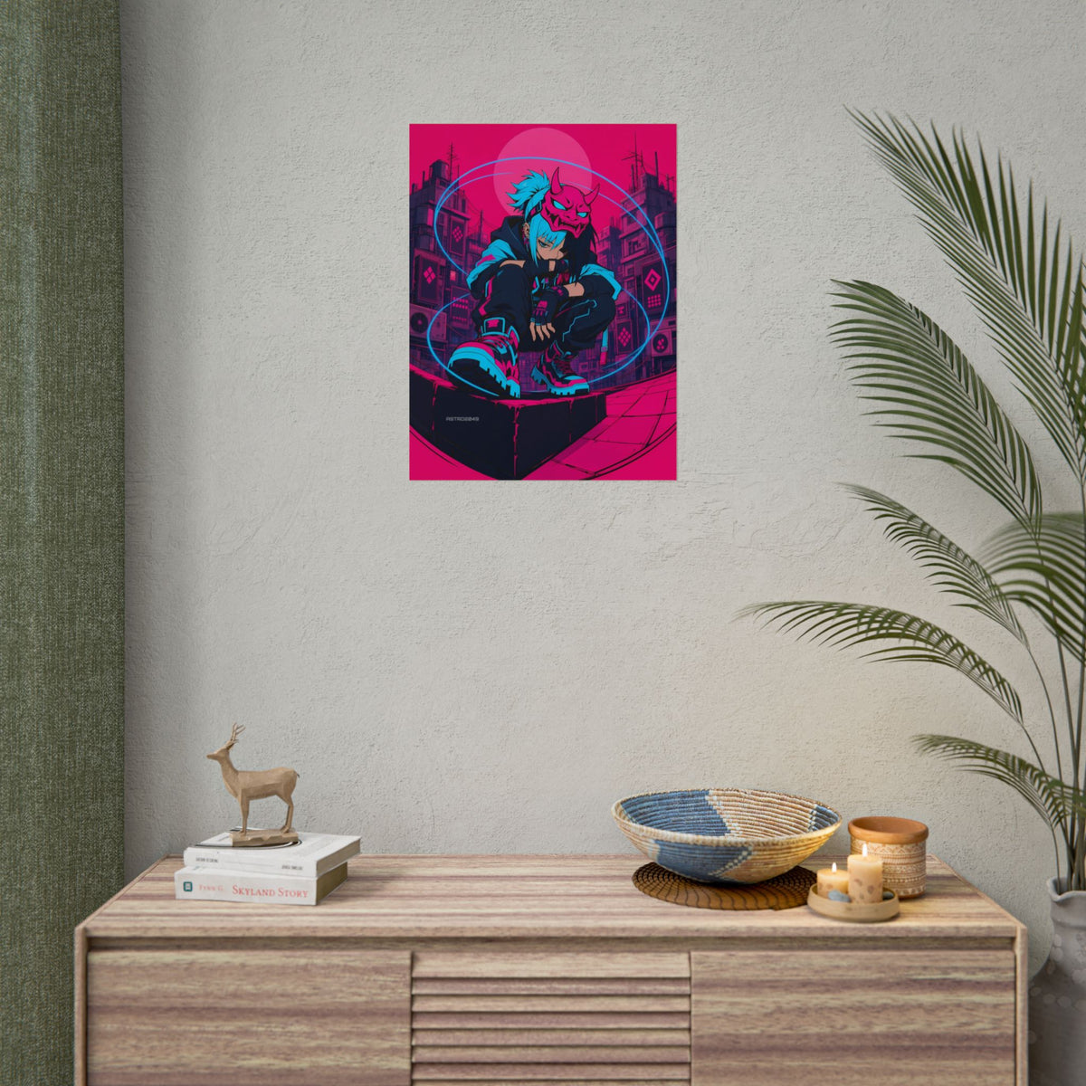 Kira Netrunner 2049 poster hanging above a dark gaming desk with neon lighting, view 8 of 8