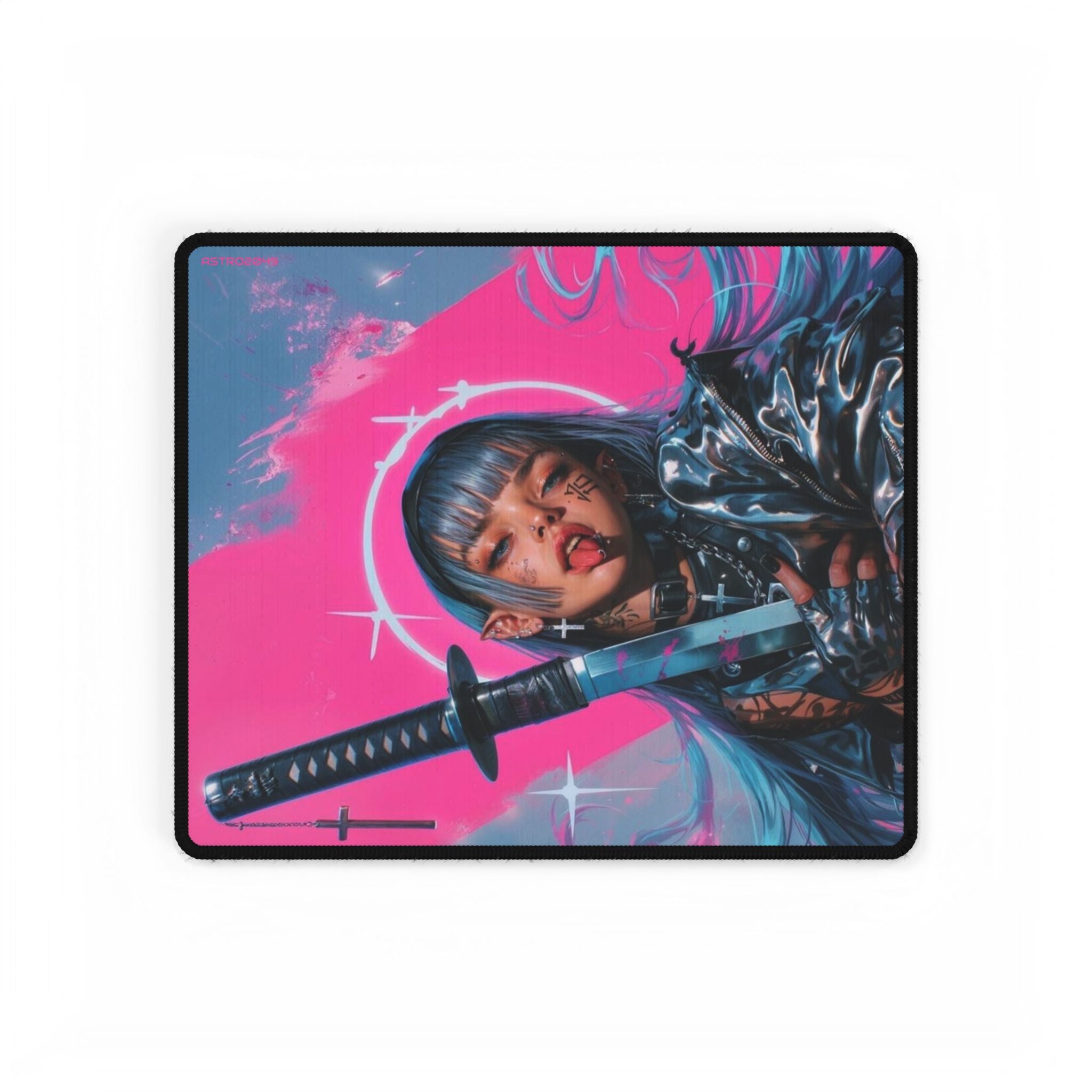 CYBERPUNK - GEISHA - SAMURAI - Vibrant Desk Mat with Samurai Girl Art - Gaming, Home Office, Stylish Decor, Unique Gift, Anime Lover