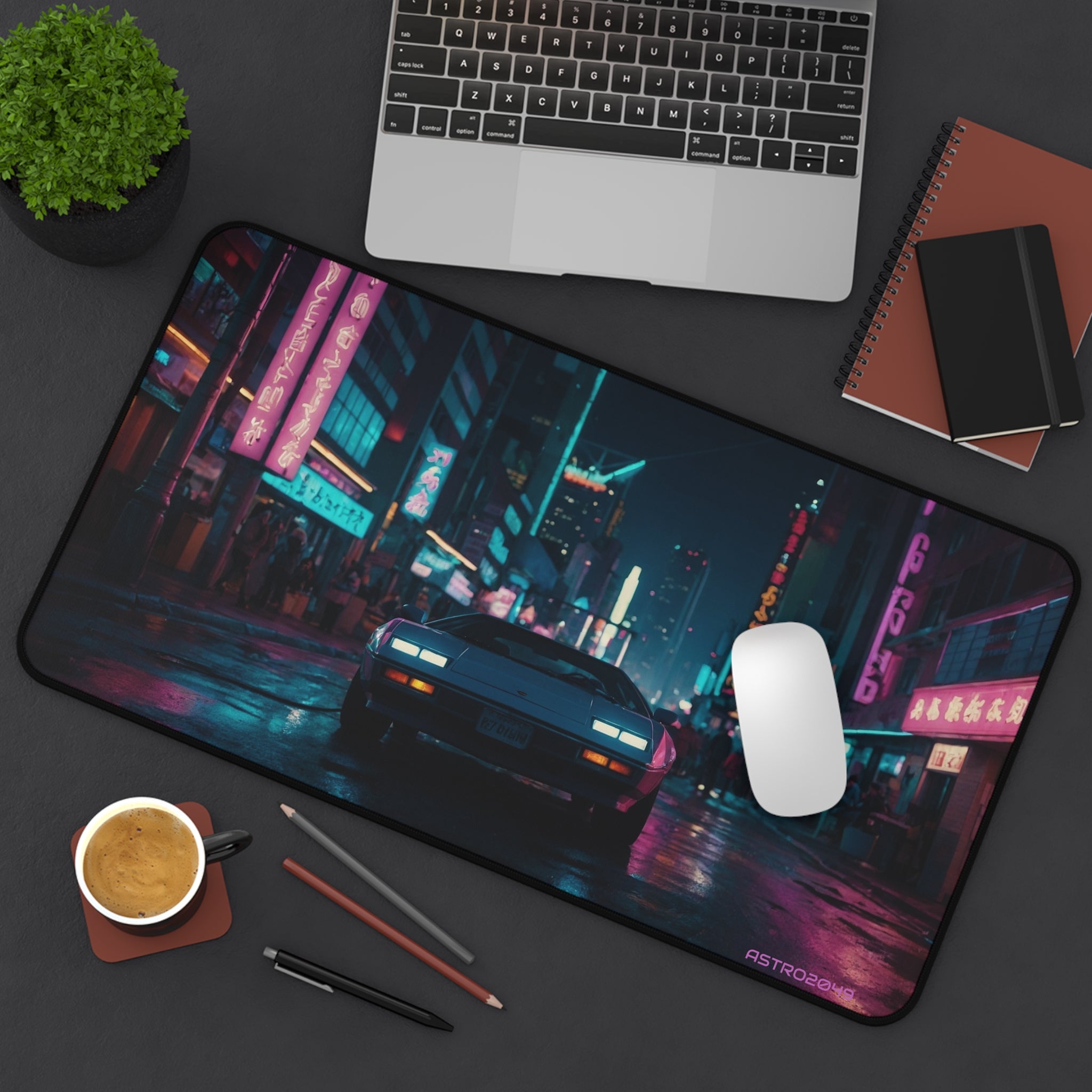 CYBERPUNK - RETROWAVE - Retro Neon City Desk Mat - Stylish Gaming Mouse Pad, Vintage Aesthetic Office Decor, Gift for Gamers,Tech Lover