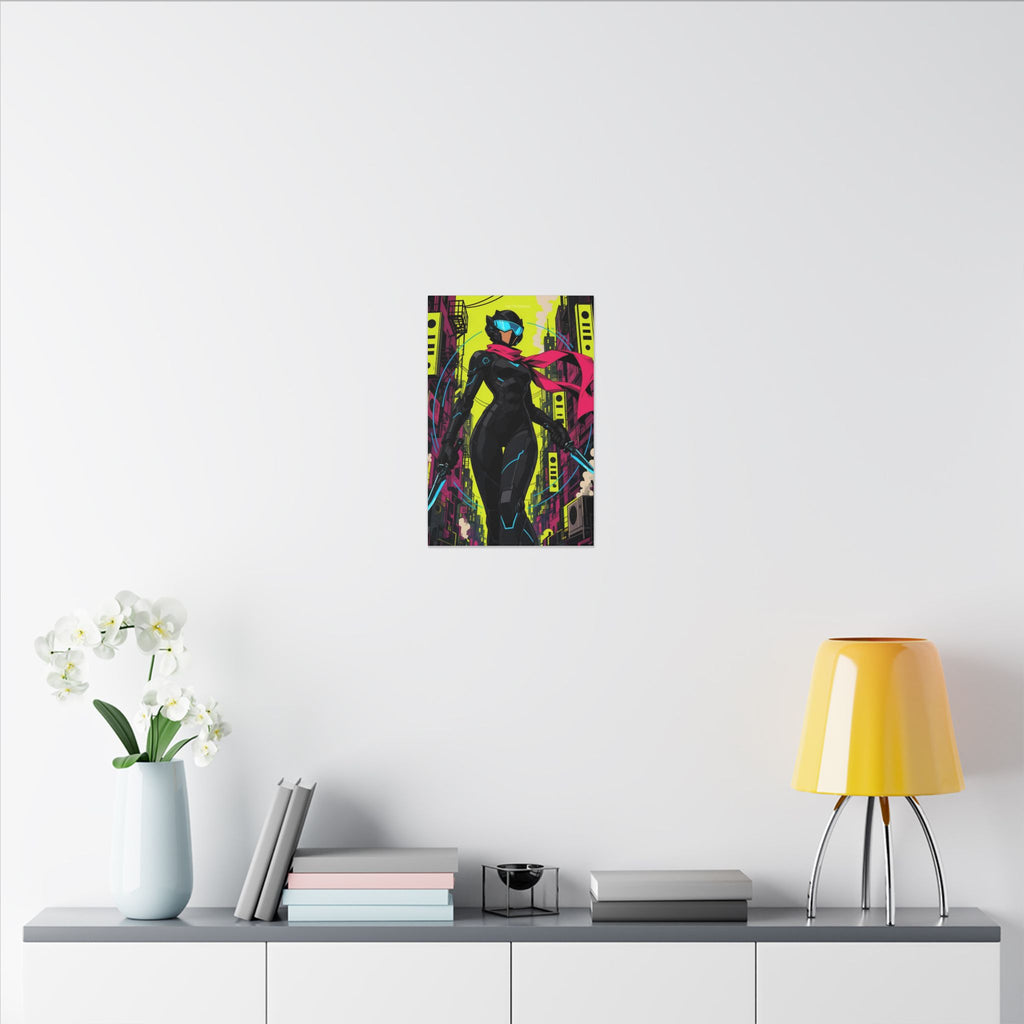 Vex Neon Ninja canvas hanging above a dark gaming desk with neon lighting, view 8 of 8
