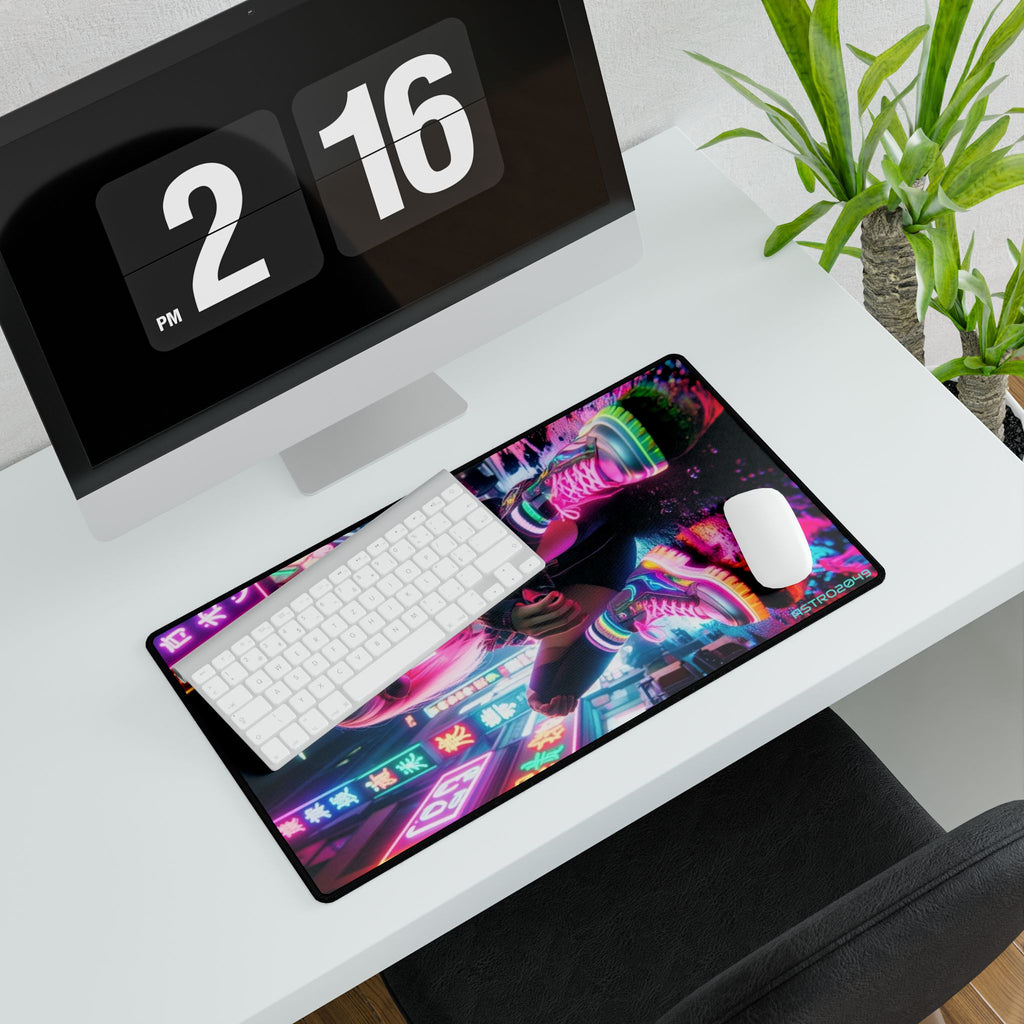 Neon Street Vibe desk mat on a desk with keyboard and mouse, view 8 of 9