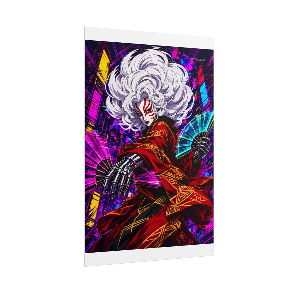 Kabuki Glitch Dancer poster hanging above a dark gaming desk with neon lighting, view 4 of 8
