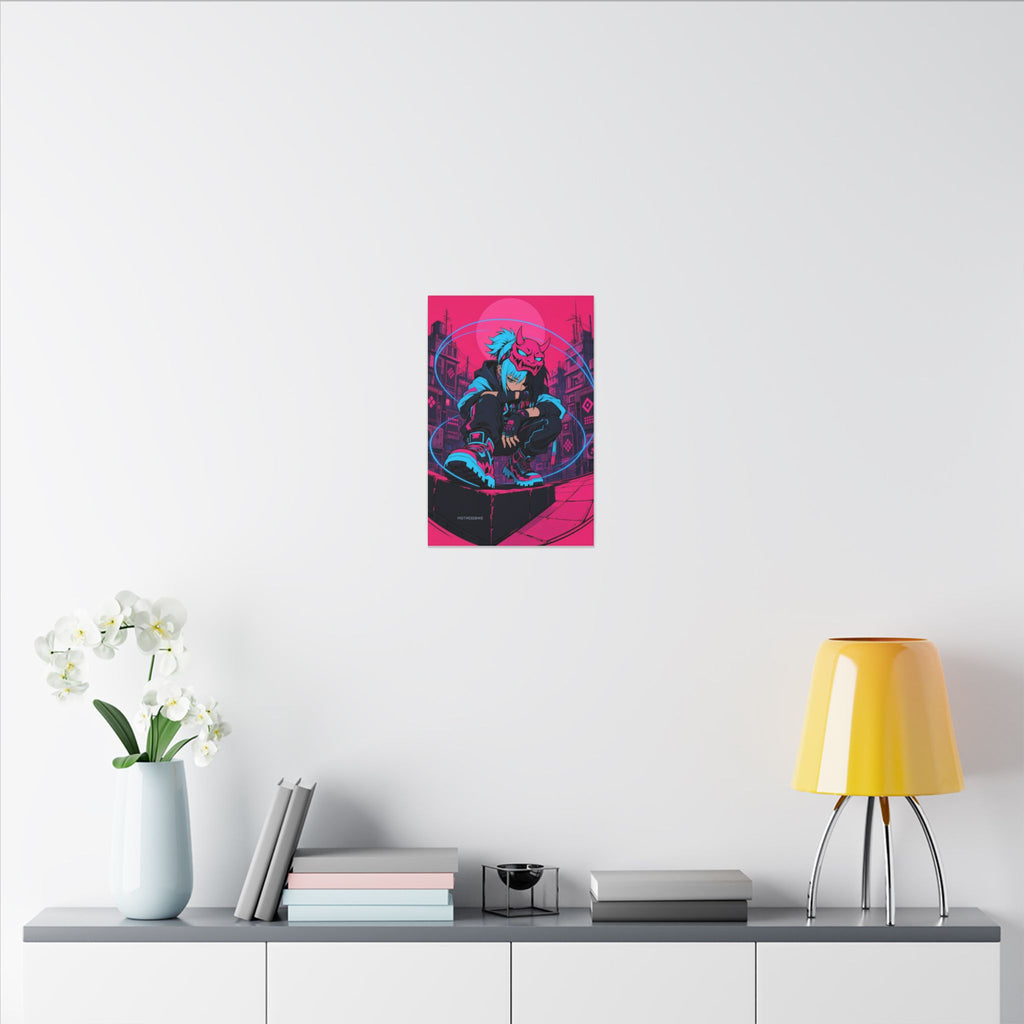 Kira Netrunner 2049 canvas hanging above a dark gaming desk with neon lighting, view 8 of 8