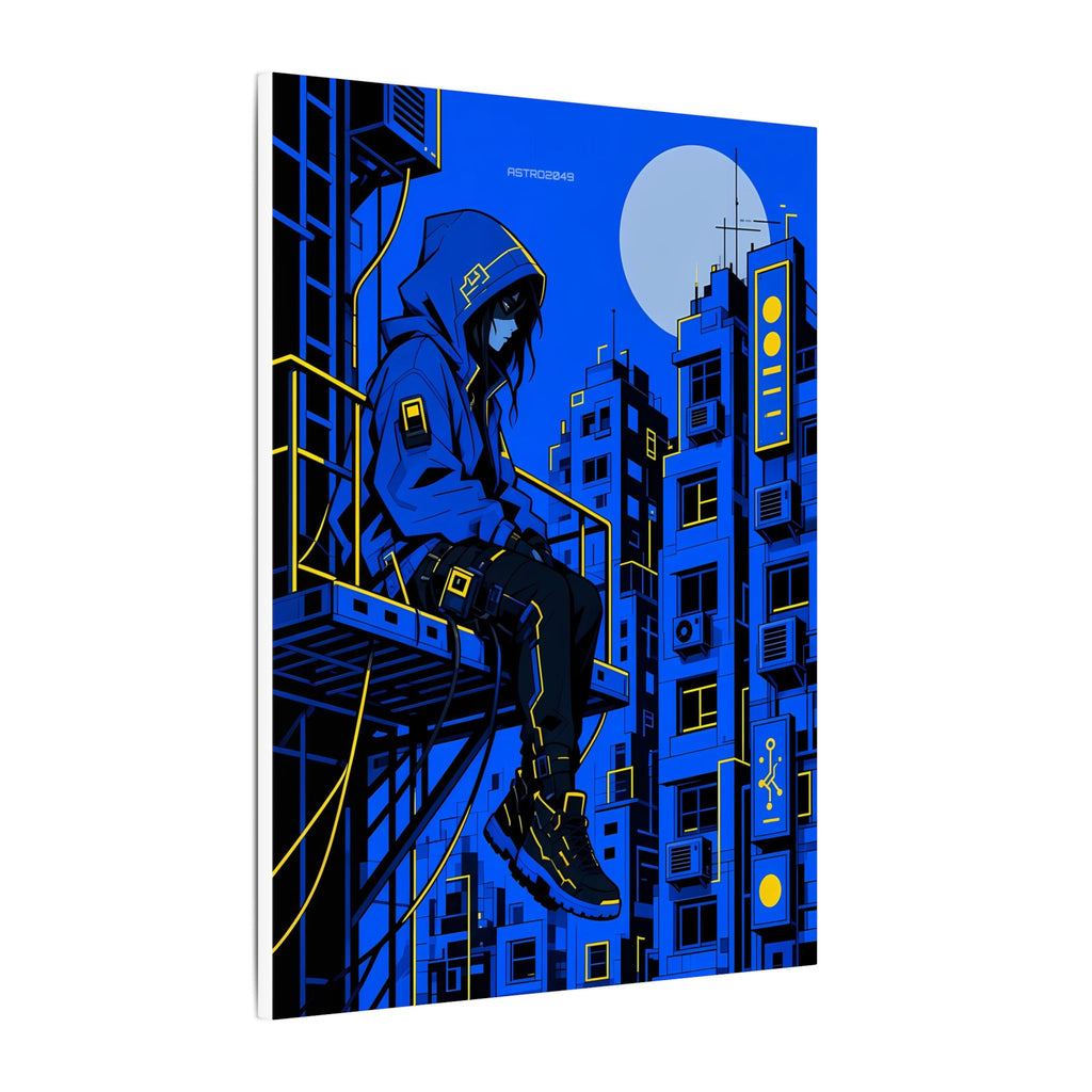 Fire Escape Netrunner canvas hanging above a dark gaming desk with neon lighting, view 3 of 8