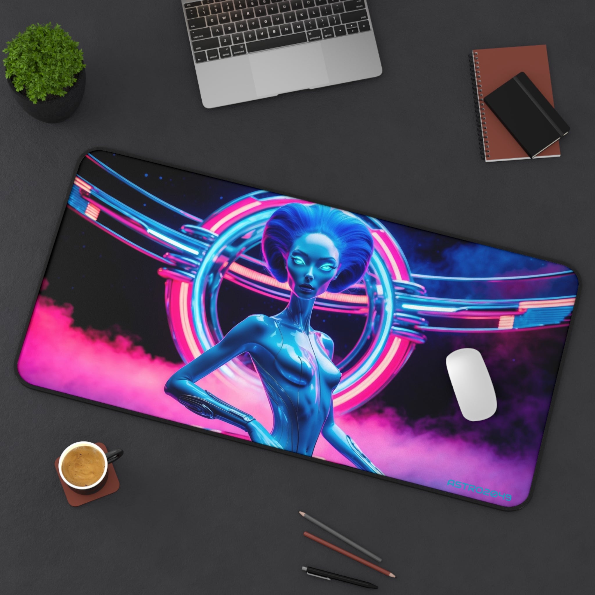 CYBERPUNK - ALIEN -Futuristic Alien Desk Mat - Neon Workspace Accessory, Gaming Mat, Computer Pad, Sci-Fi Decor, Unique Gift