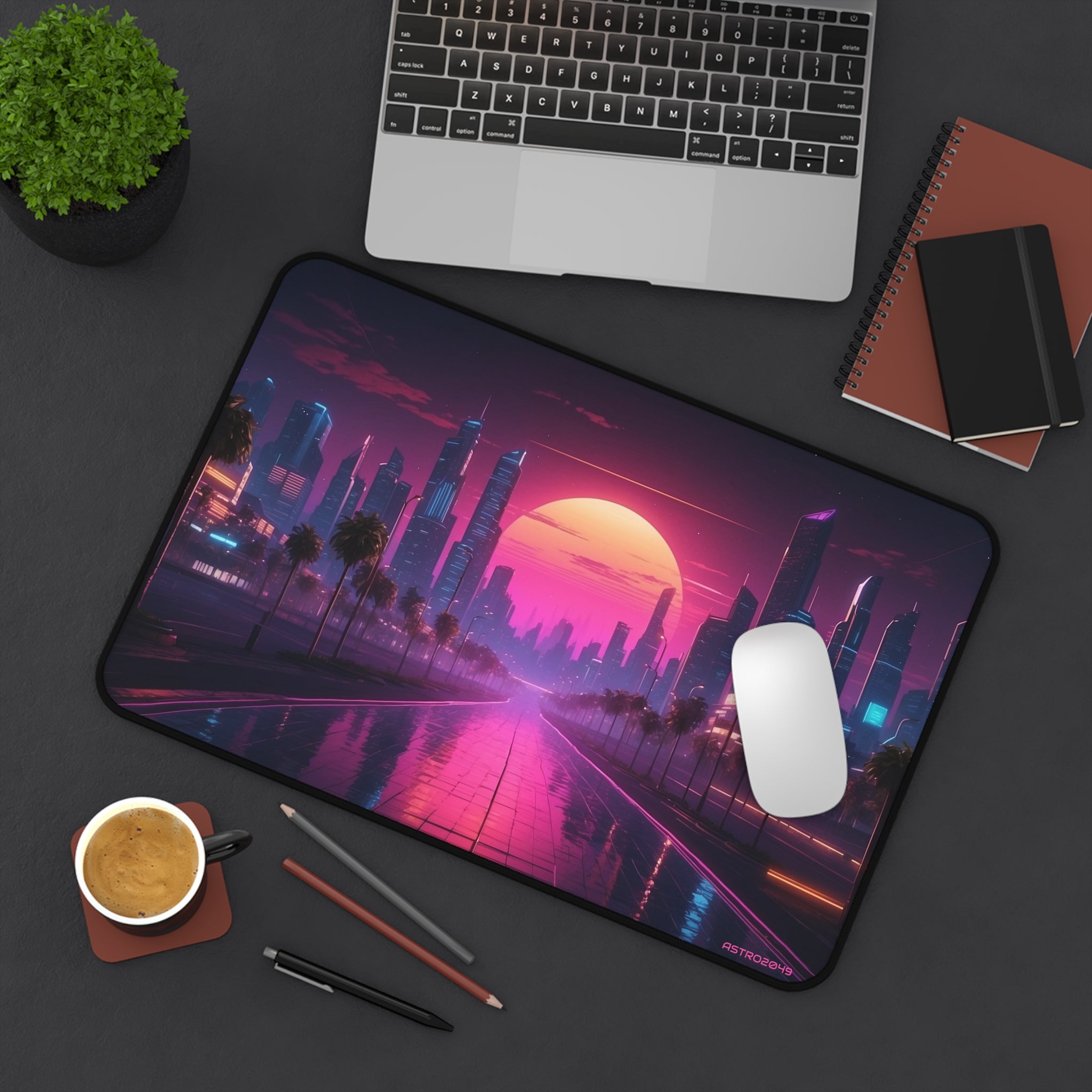 CYBERPUNK - RETROWAVE - Vibrant Sunset Cityscape Desk Mat, Gaming Mat, Office Decor, Computer Accessories, Home Office Gift, Retro Style