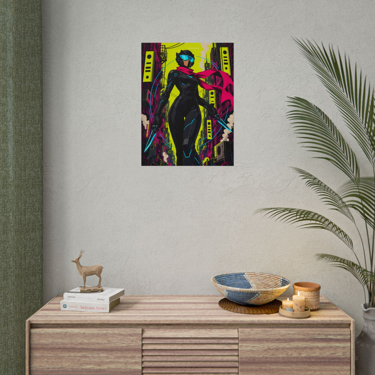 Vex Neon Ninja poster hanging above a dark gaming desk with neon lighting, view 8 of 8
