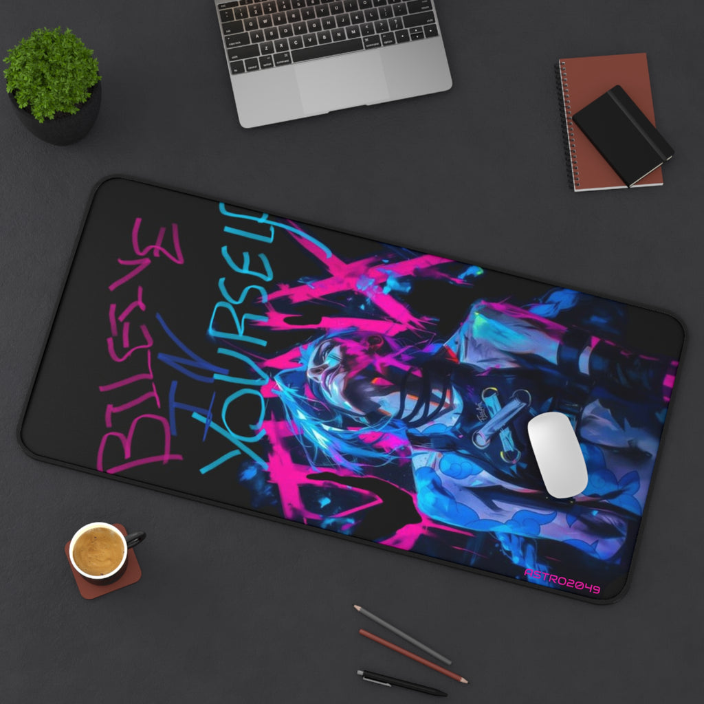 League of Legends - Arcane: JINX - Vibrant Desk Mat - "Believe in Yourself" | Gaming Accessory, Motivational Gift, Computer Mat