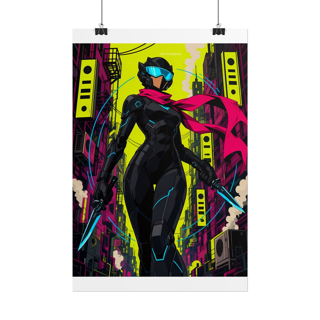 Vex Neon Ninja poster hanging above a dark gaming desk with neon lighting, view 3 of 8