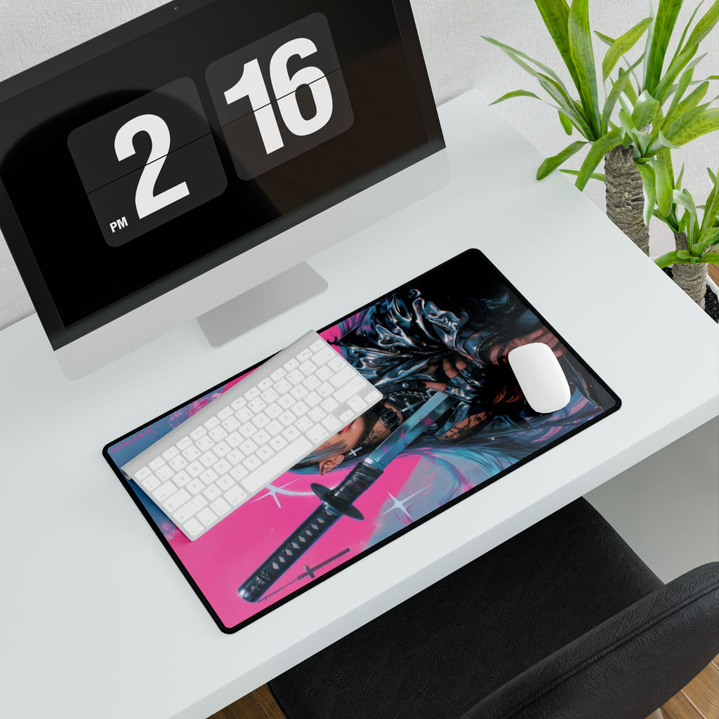 CYBERPUNK - GEISHA - SAMURAI - Vibrant Desk Mat with Samurai Girl Art - Gaming, Home Office, Stylish Decor, Unique Gift, Anime Lover