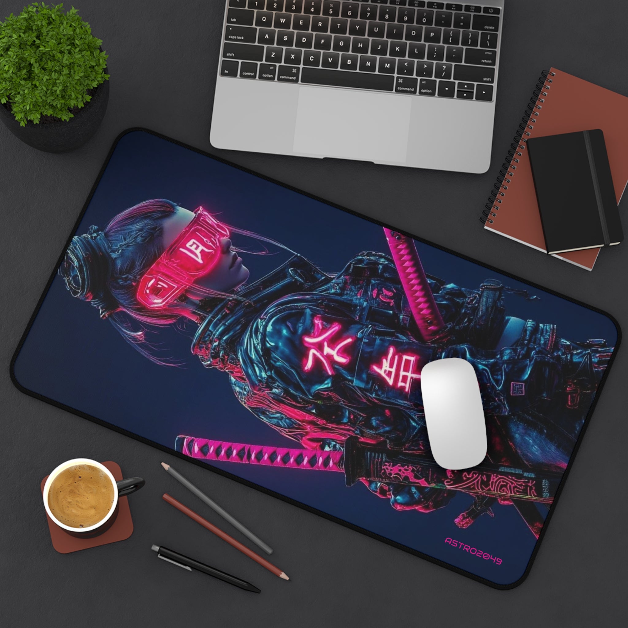 CYBERPUNK - SAMURAI - Cyberpunk Desk Mat, Neon Gaming Mouse Pad, Stylish Workspace Accessory, Gift for Gamers, Tech Enthusiasts
