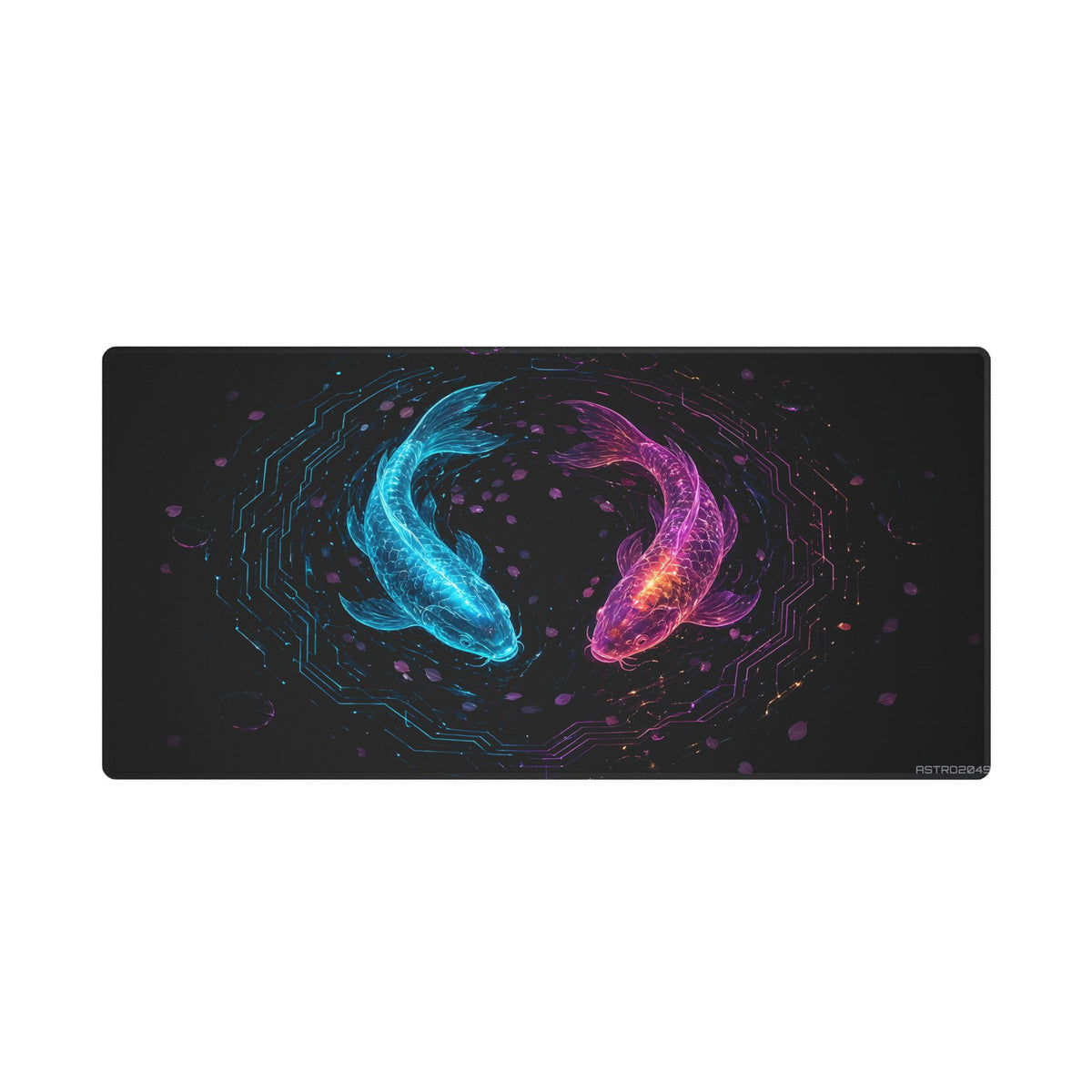 Circuit Koi stitched edge desk mat, 36 x 18 in / 48 x 24 in – full artwork view
