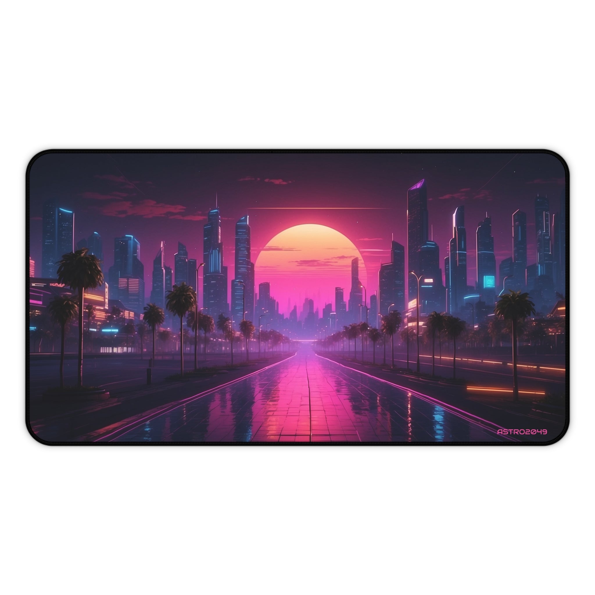 CYBERPUNK - RETROWAVE - Vibrant Sunset Cityscape Desk Mat, Gaming Mat, Office Decor, Computer Accessories, Home Office Gift, Retro Style