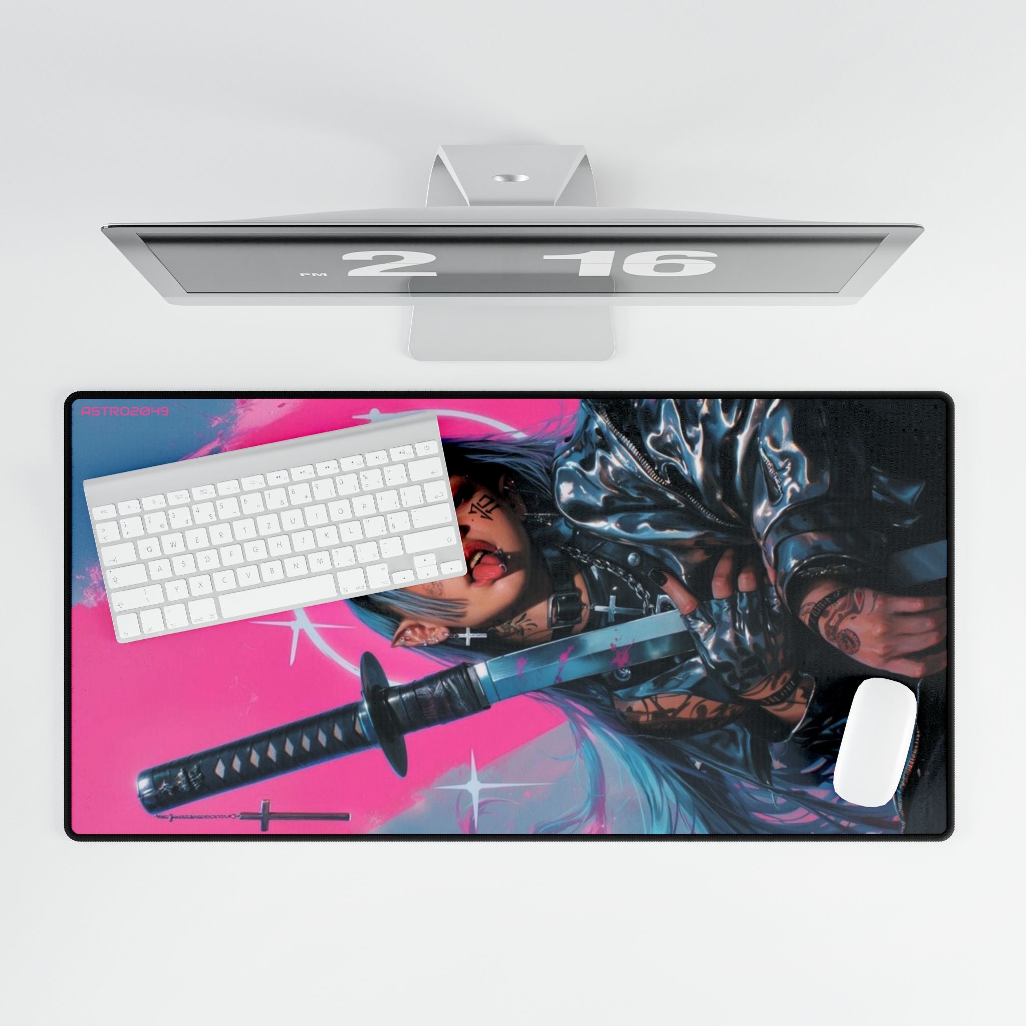 CYBERPUNK - GEISHA - SAMURAI - Vibrant Desk Mat with Samurai Girl Art - Gaming, Home Office, Stylish Decor, Unique Gift, Anime Lover