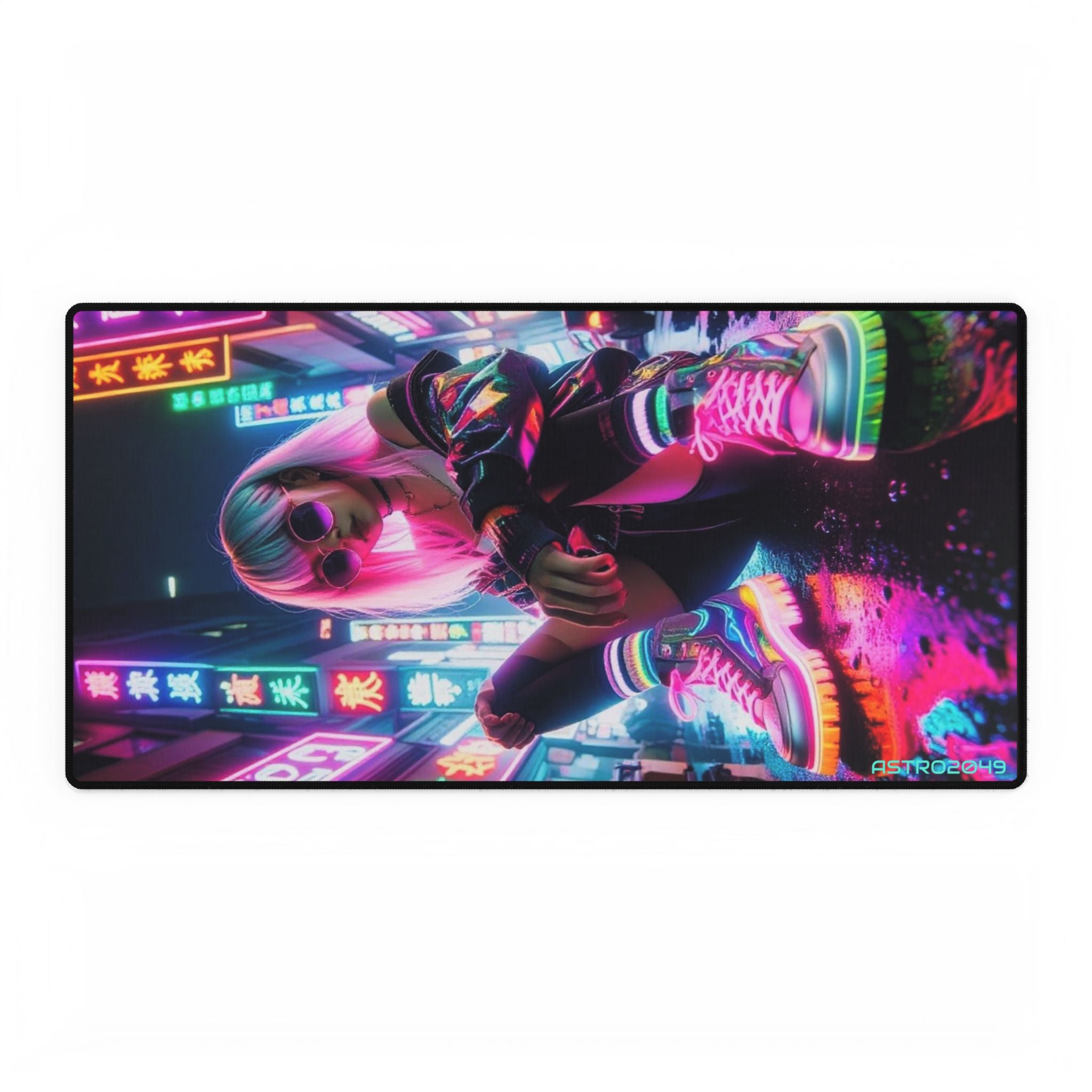 CYBERPUNK - Neon Vibe Desk Mat - Gaming Workspace Decor, Computer Accessories for Gamers, Office Desk Pad, Stylish Desk Decoration