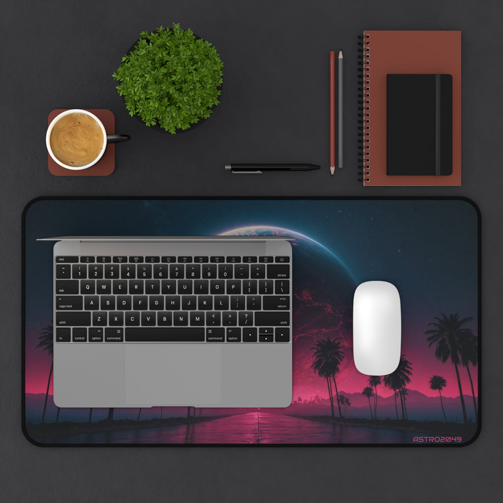 CYBERPUNK - RETROWAVE - Cosmic Oasis Desk Mat - Vibrant Gaming Pad, Office Decor, Gift for Space Lovers, Planet Themed