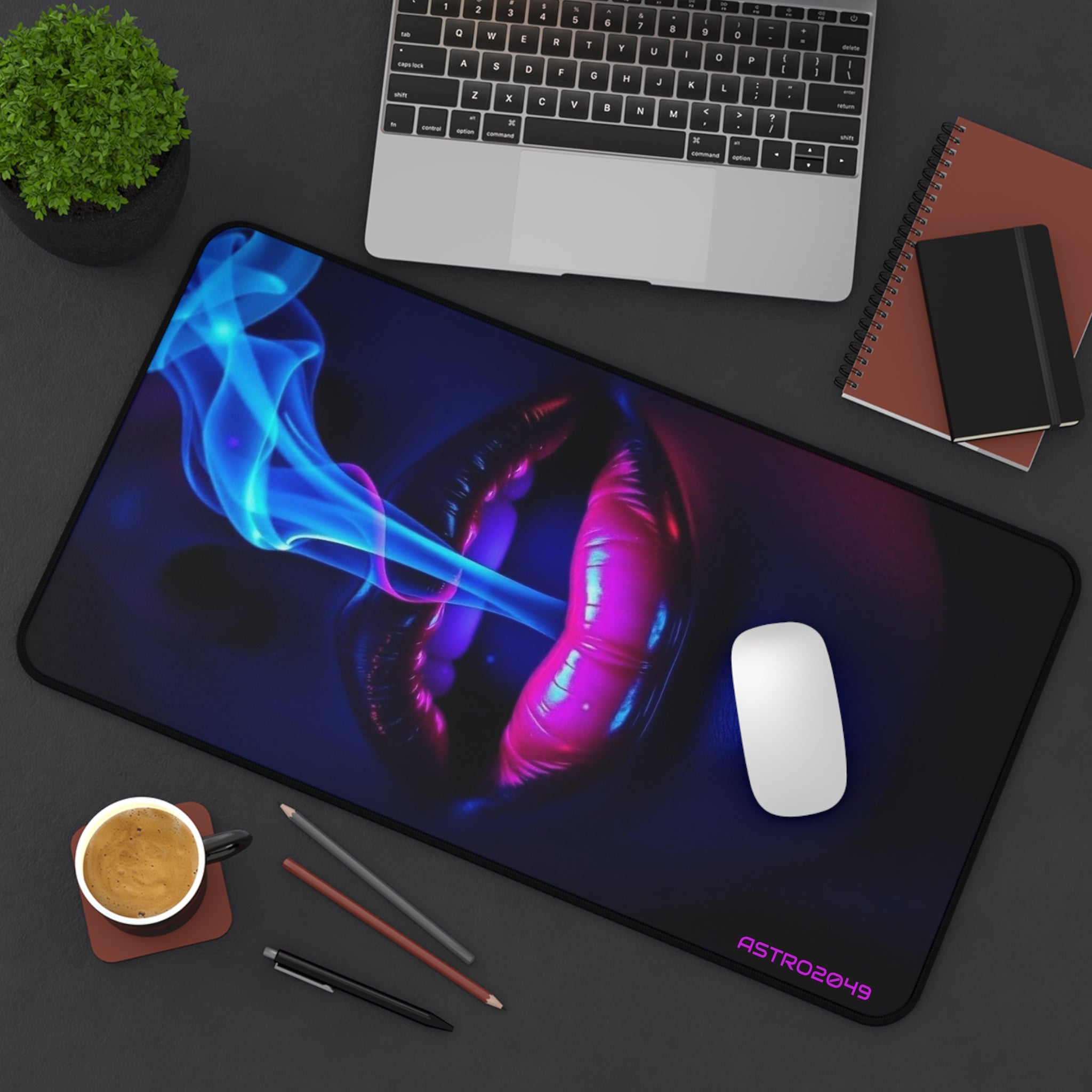 CYBERPUNK - Futuristic Desk Mat, Vibrant Neon Lips Desk Mat, Gaming Desk Pad, Gift for Artists, Colorful Workstation Accessory