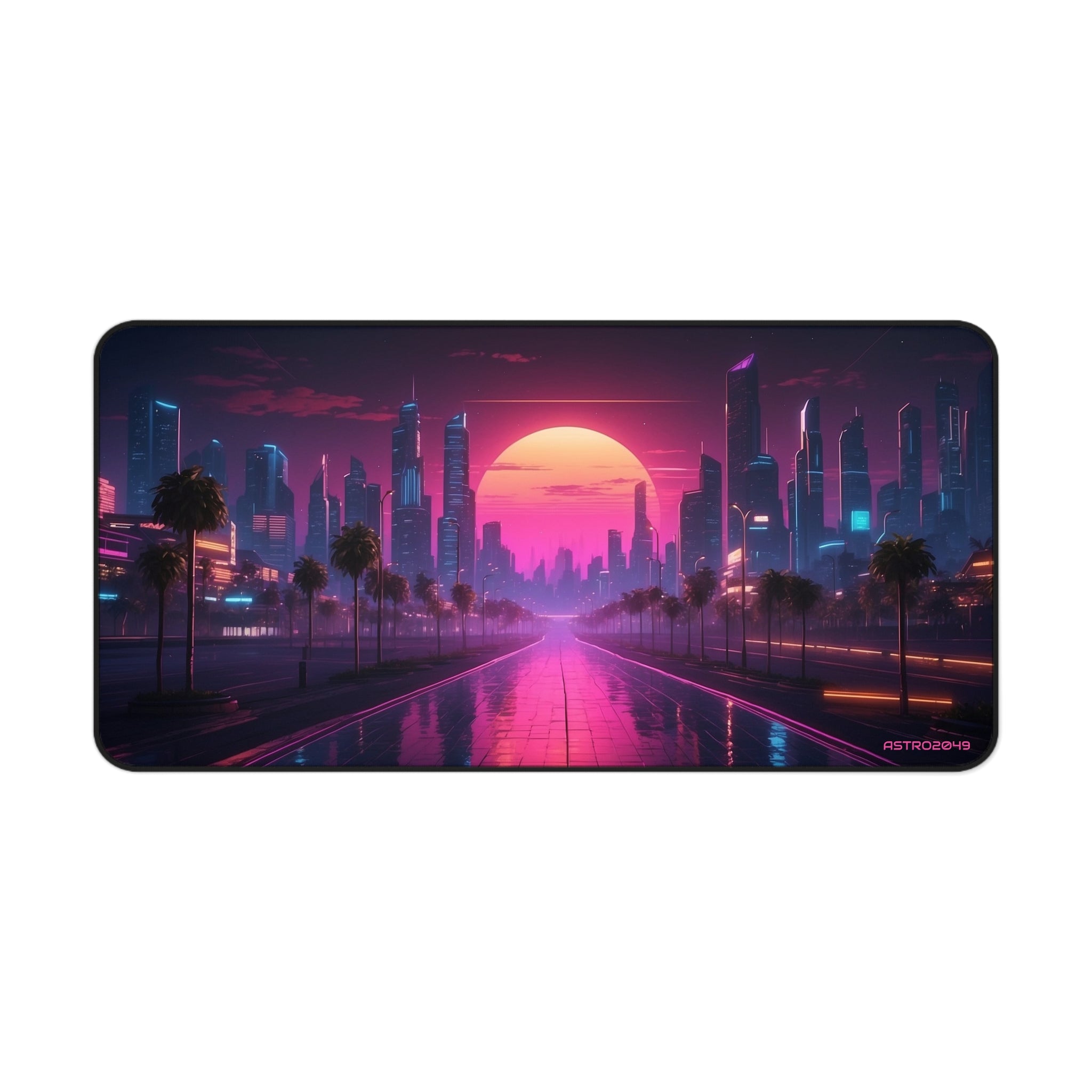 CYBERPUNK - RETROWAVE - Vibrant Sunset Cityscape Desk Mat, Gaming Mat, Office Decor, Computer Accessories, Home Office Gift, Retro Style
