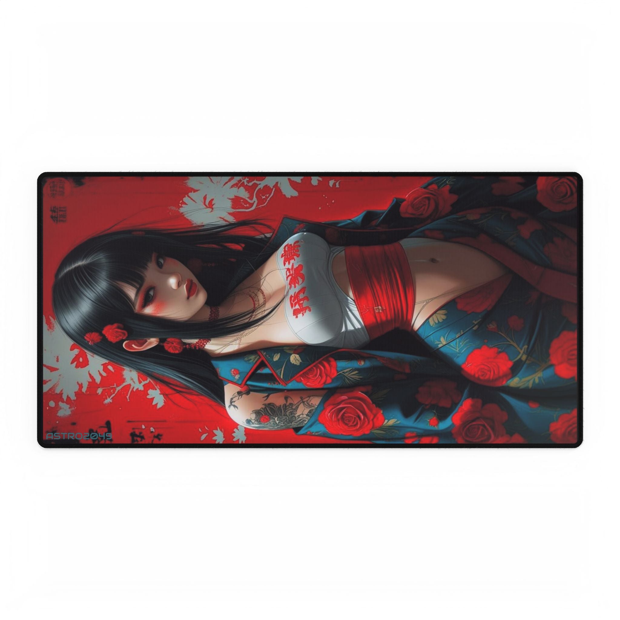CYBERPUNK - GEISHA - Elegant Floral Desk Mat - Japanese Art, Gaming Desk Pad, Home Office Decor, Mouse Pad, Modern Workspace Accessory