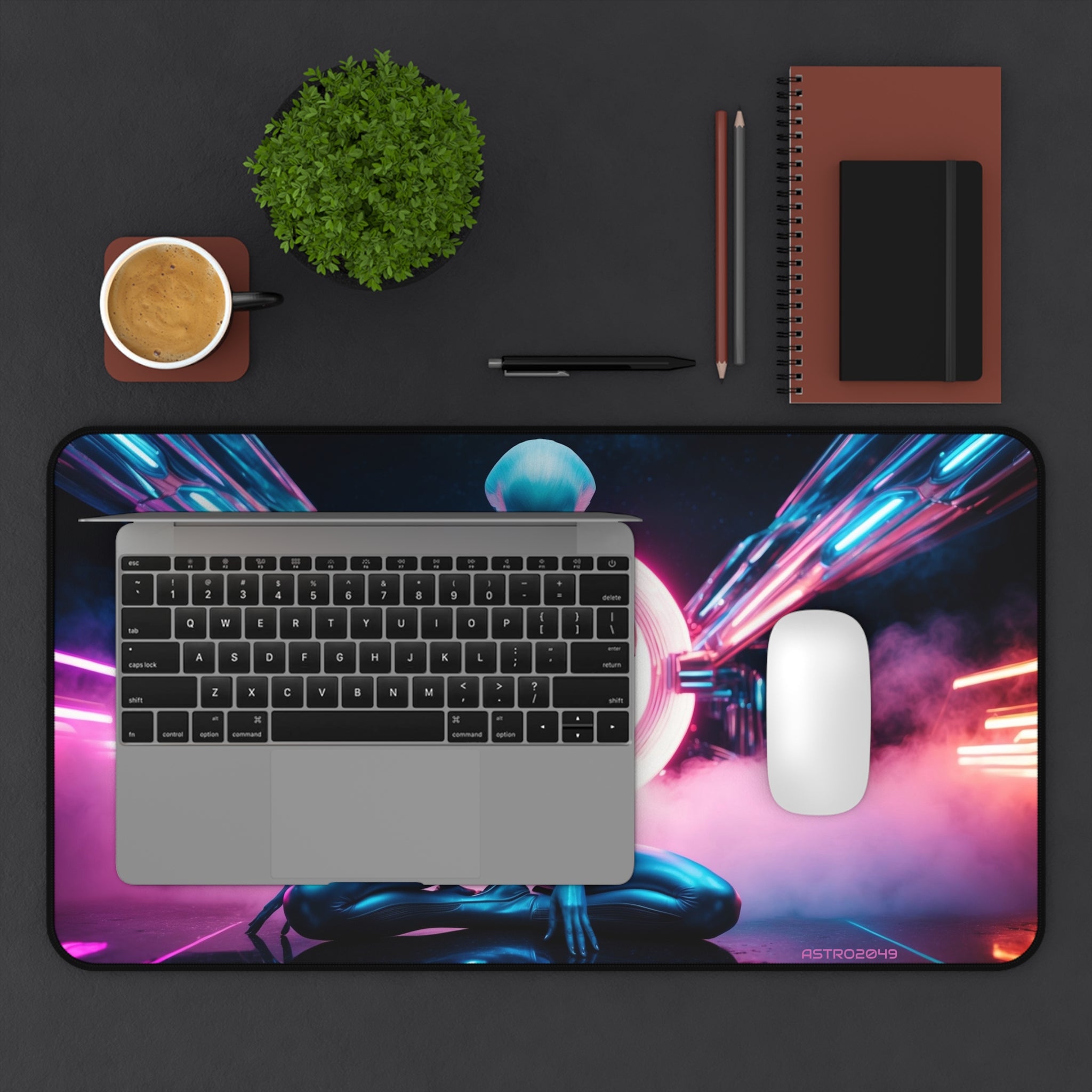 CYBERPUNK - ALIEN - Futuristic Alien Desk Mat - Cosmic Gamer Mouse Pad, Desk Accessories, Home Office Decor, Sci-Fi Art
