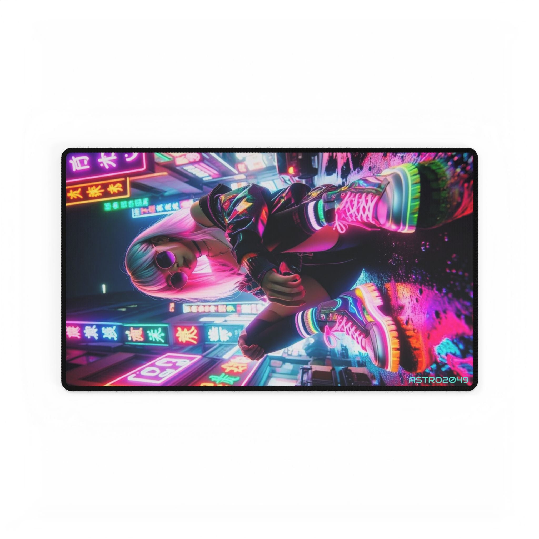 CYBERPUNK - Neon Vibe Desk Mat - Gaming Workspace Decor, Computer Accessories for Gamers, Office Desk Pad, Stylish Desk Decoration