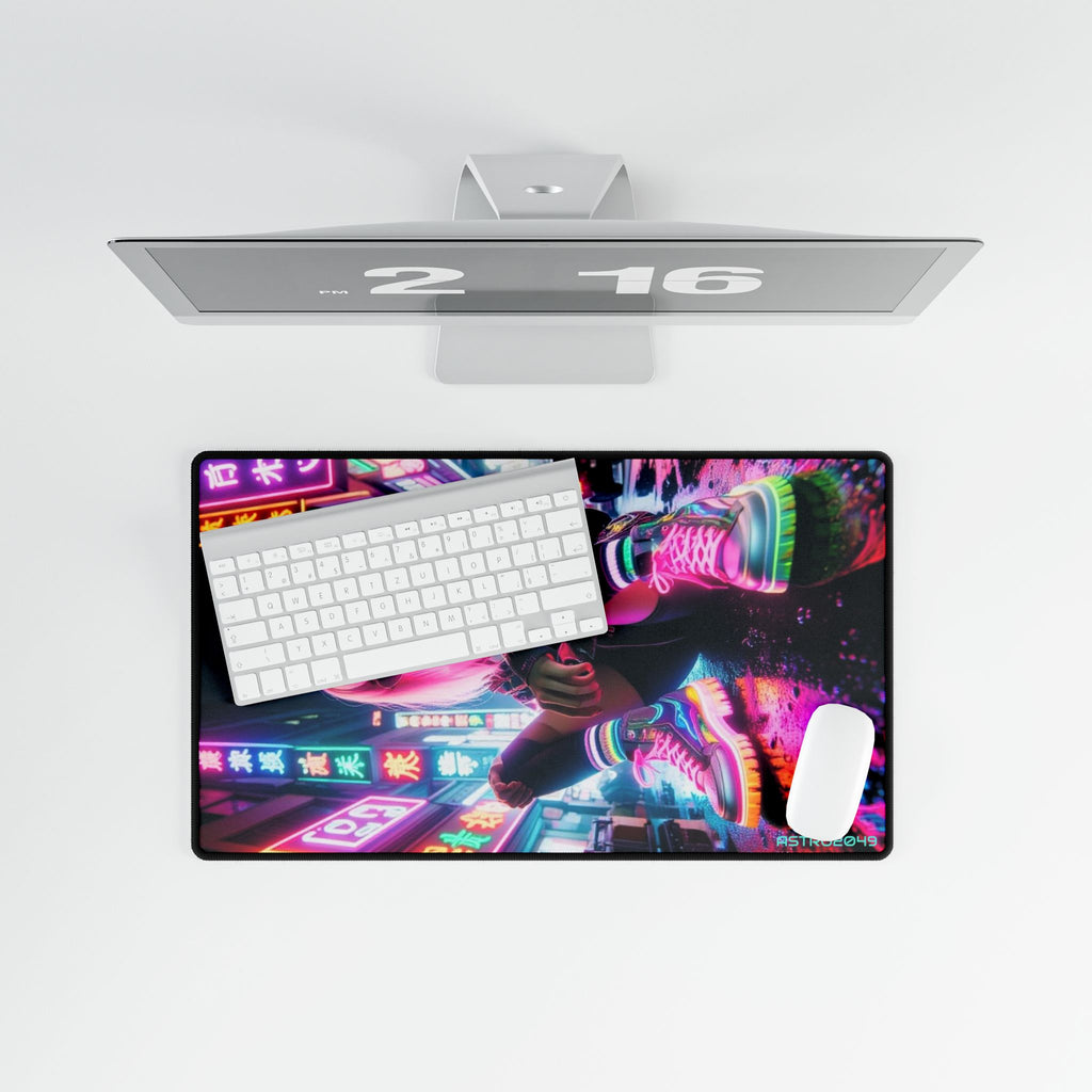 Neon Street Vibe desk mat on a desk with keyboard and mouse, view 9 of 9
