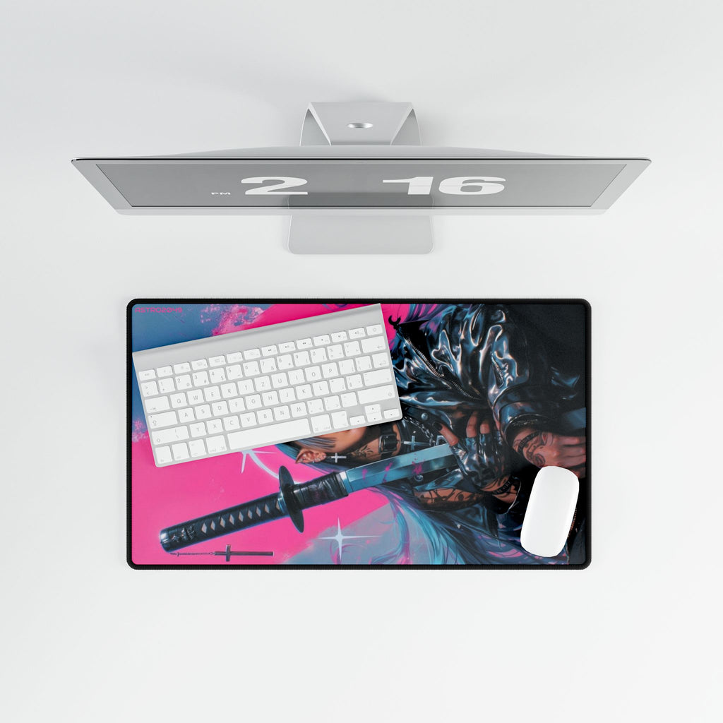 CYBERPUNK - GEISHA - SAMURAI - Vibrant Desk Mat with Samurai Girl Art - Gaming, Home Office, Stylish Decor, Unique Gift, Anime Lover