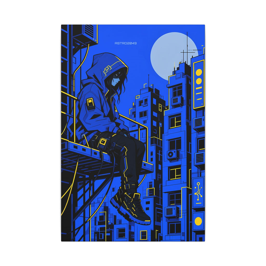 Fire Escape Netrunner canvas hanging above a dark gaming desk with neon lighting, view 2 of 8
