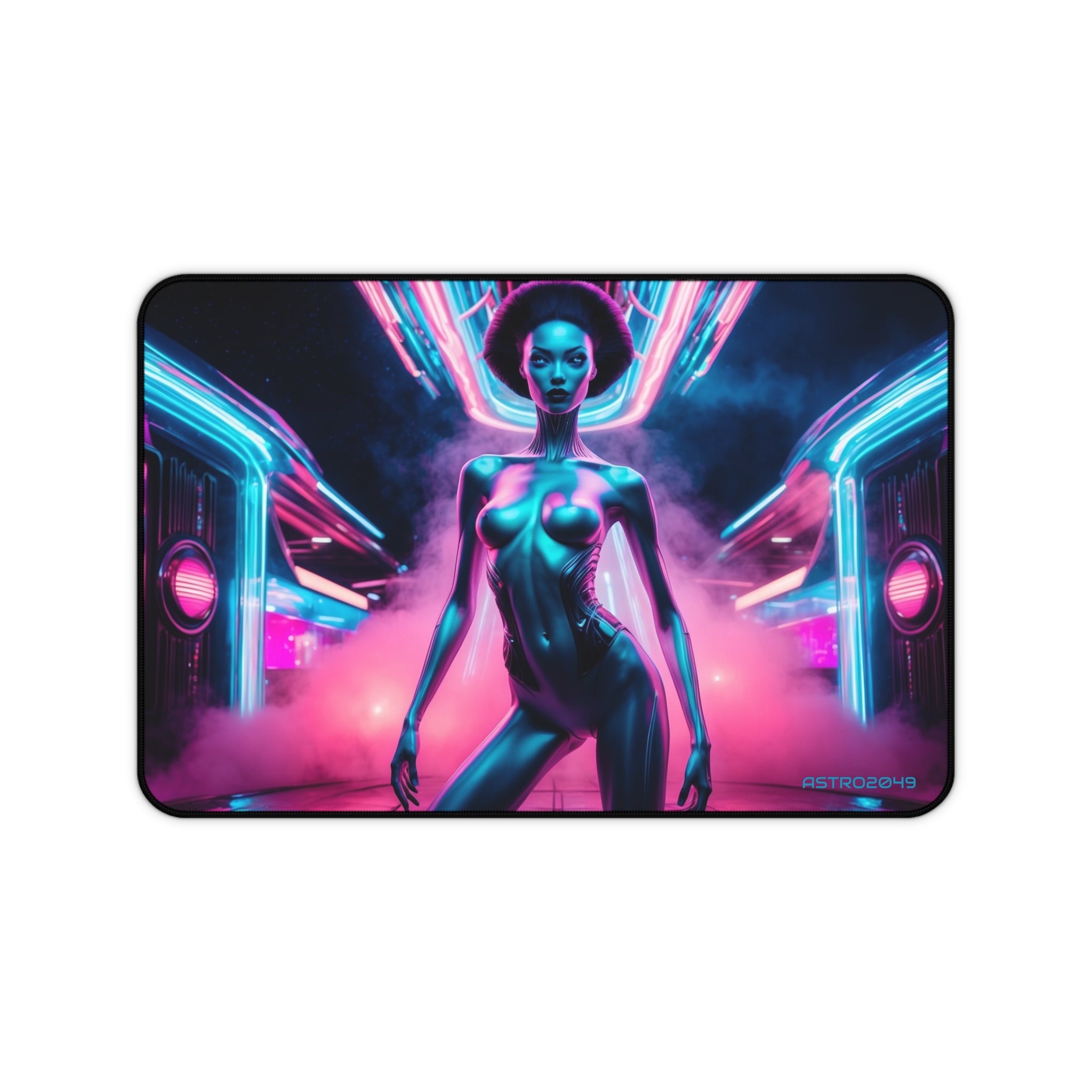 CYBERPUNK -ALIEN - Futuristic Alien Desk Mat, Cyberpunk Office Decor, Gaming Mouse Pad, Neon Aesthetic Gift