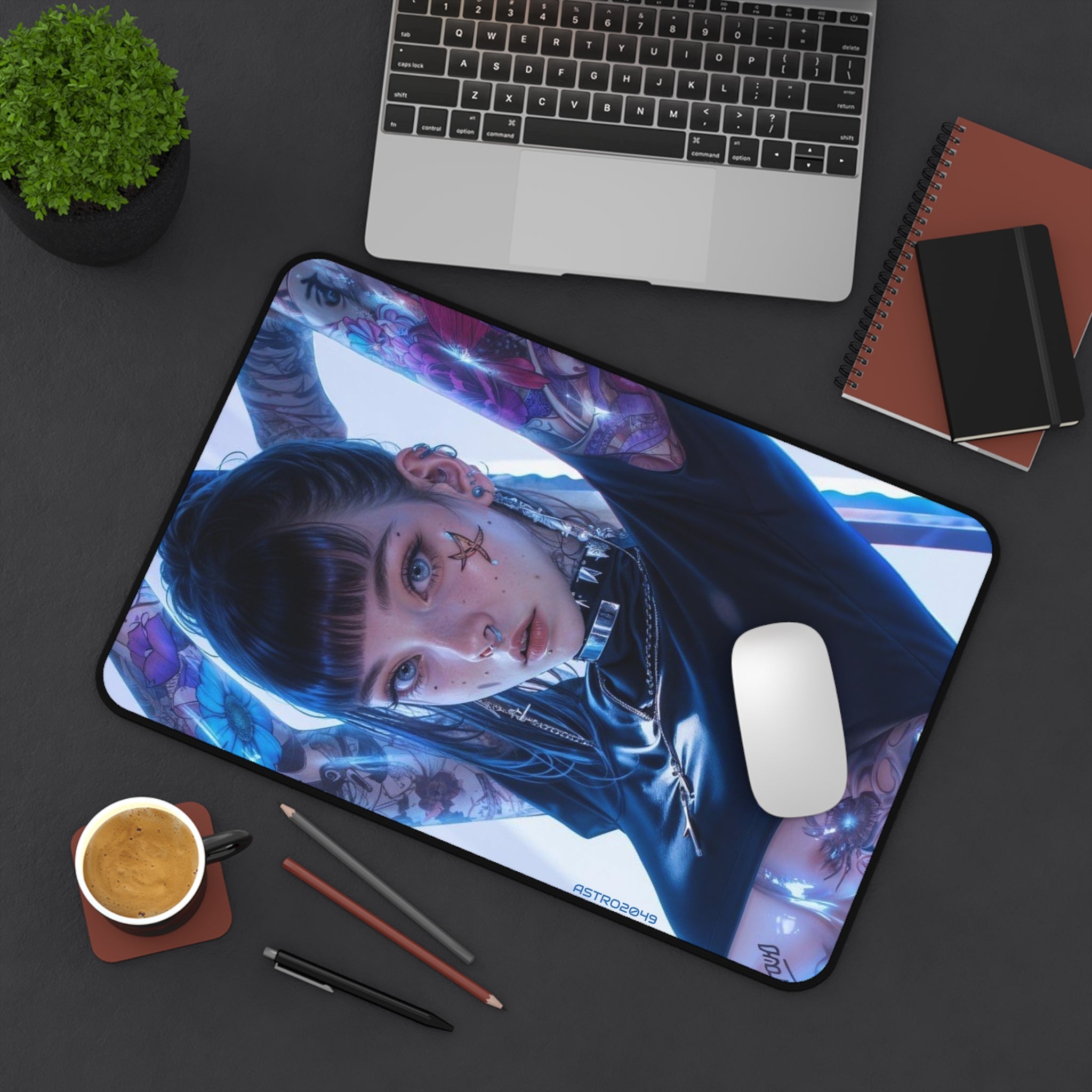 CYBERPUNK - TATTOO - Edgy Artistic Desk Mat, Gamer Mouse Pad, Office Decor, Unique Workstation Mat, Aesthetic Desk Accessory