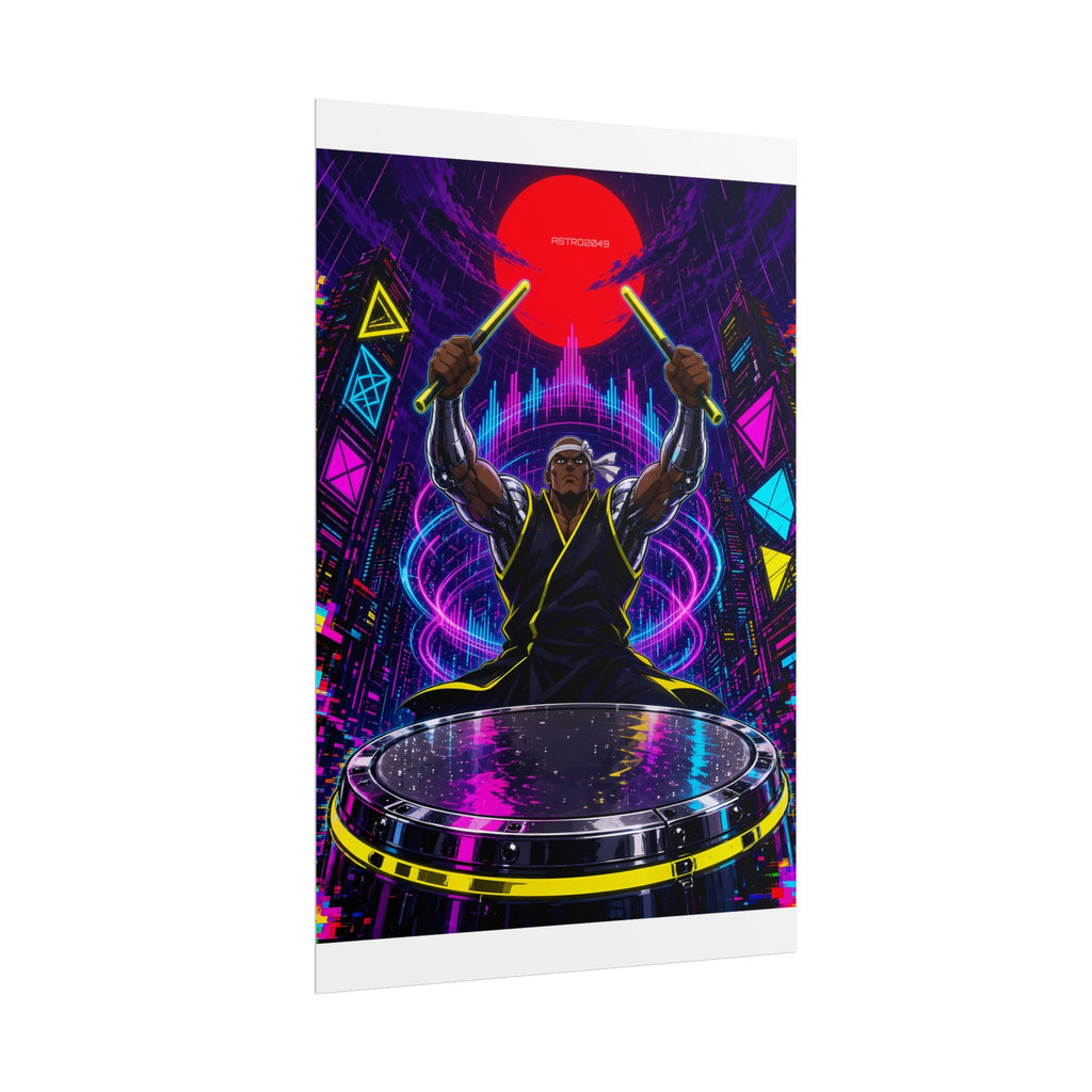 Taiko Thunder 2049 poster hanging above a dark gaming desk with neon lighting, view 4 of 8