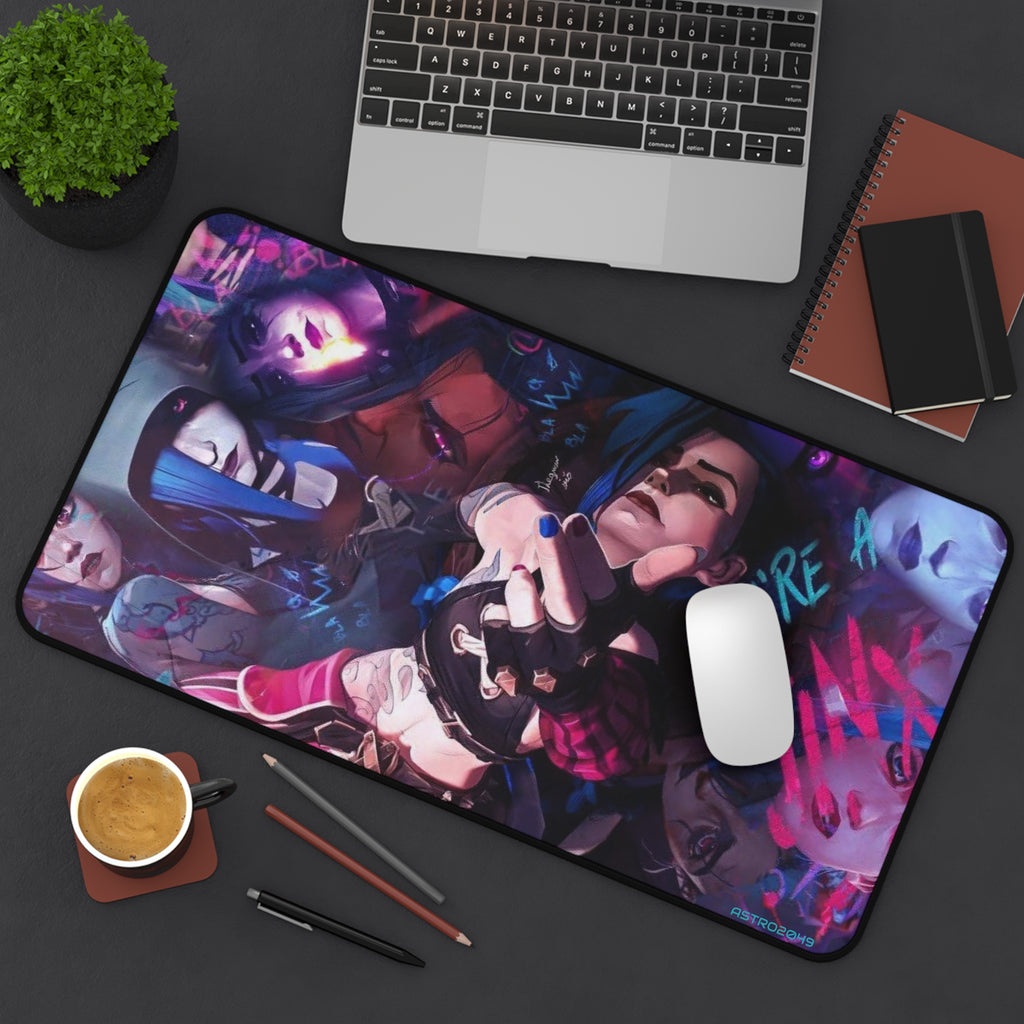 League of Legends - Arcane: JINX - Edgy Gamer Desk Mat, Anti-Slip Desk Pad, Personalized Gaming Mat, Unique Gift for Gamers