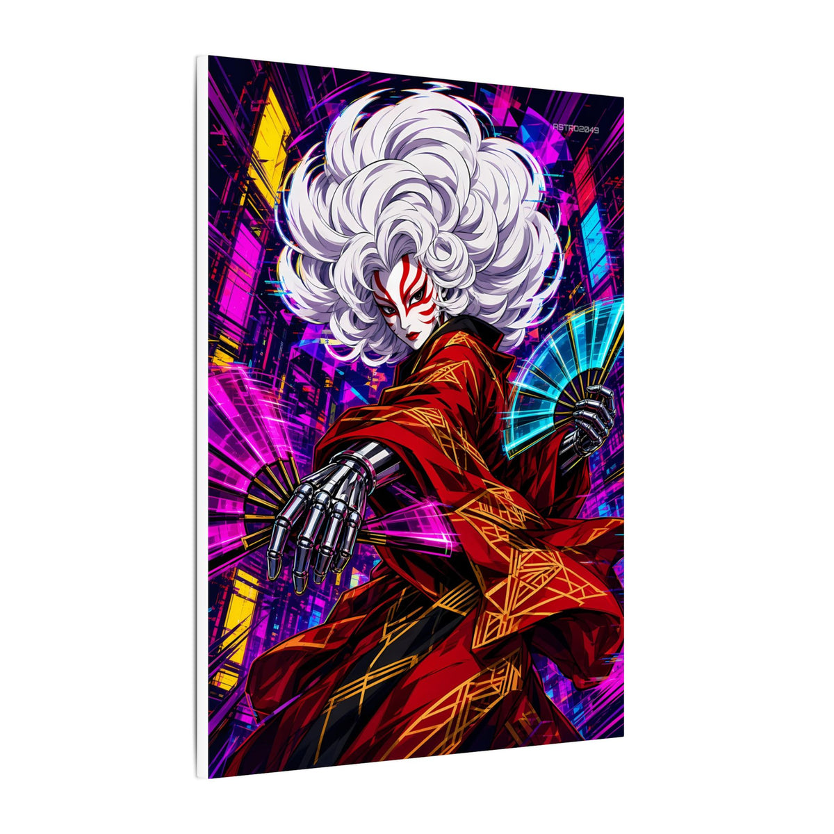 Kabuki Glitch Dancer canvas hanging above a dark gaming desk with neon lighting, view 3 of 8