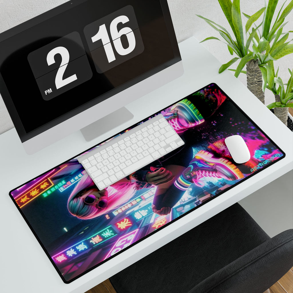 Neon Street Vibe desk mat on a desk with keyboard and mouse, view 4 of 9