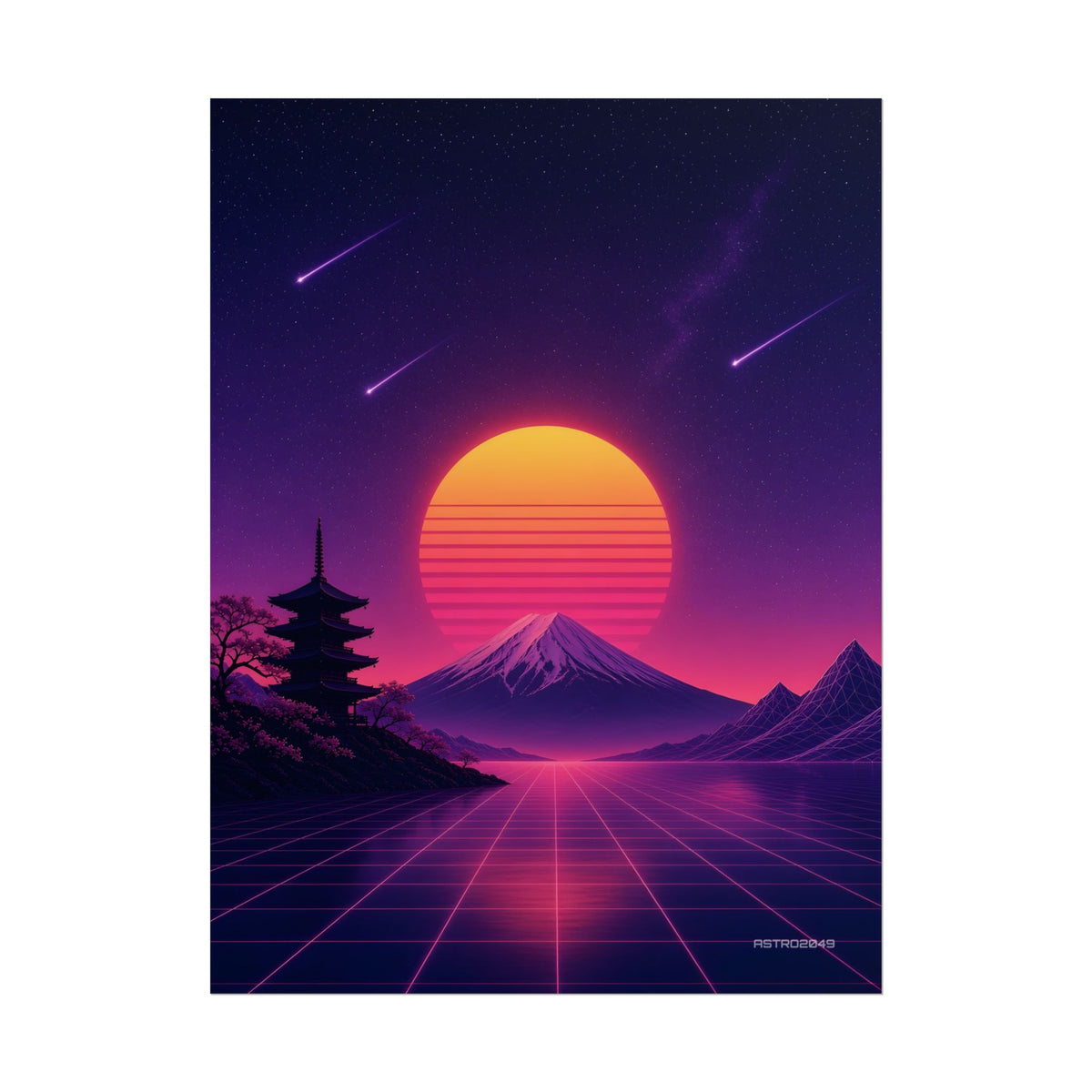 Sunset Pagoda Grid matte poster, 18 x 24 in – full artwork view