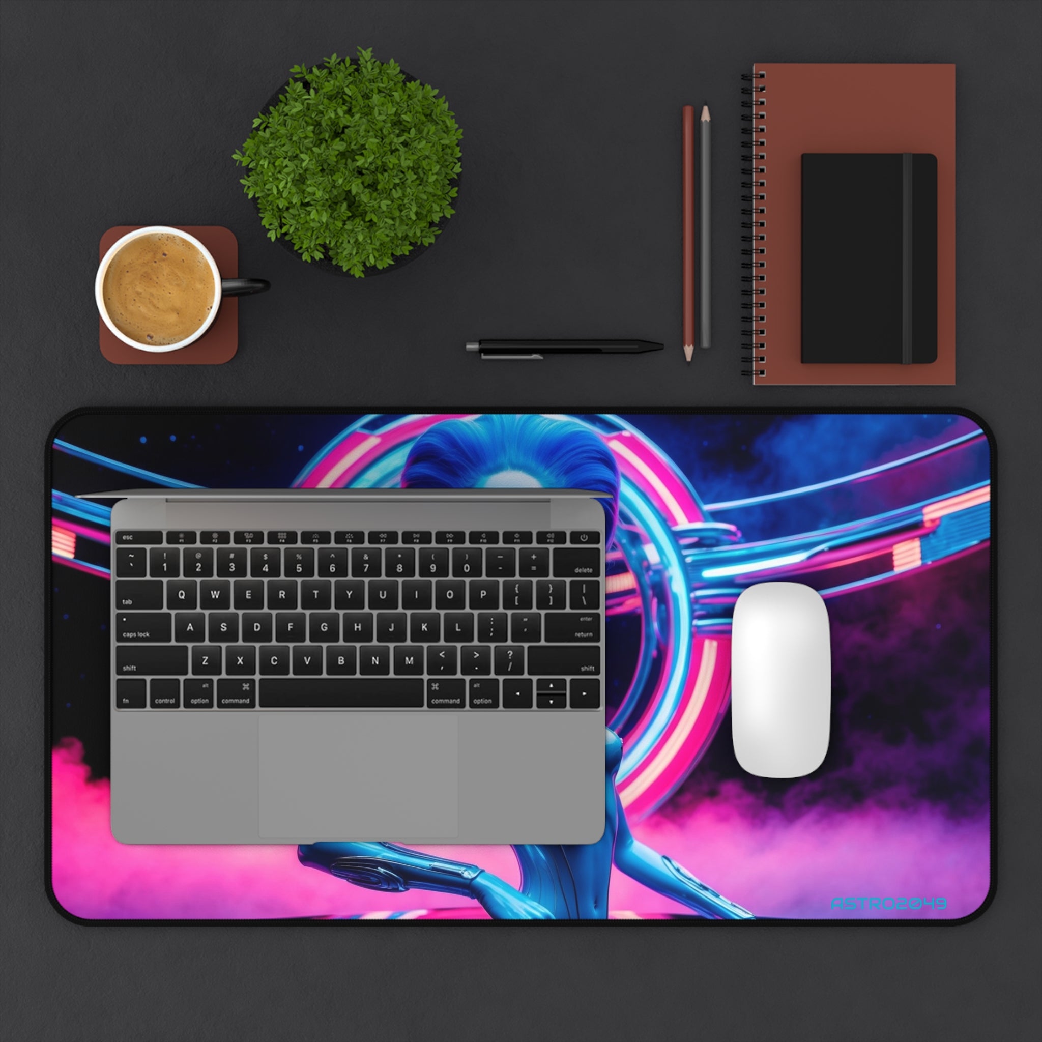 CYBERPUNK - ALIEN -Futuristic Alien Desk Mat - Neon Workspace Accessory, Gaming Mat, Computer Pad, Sci-Fi Decor, Unique Gift