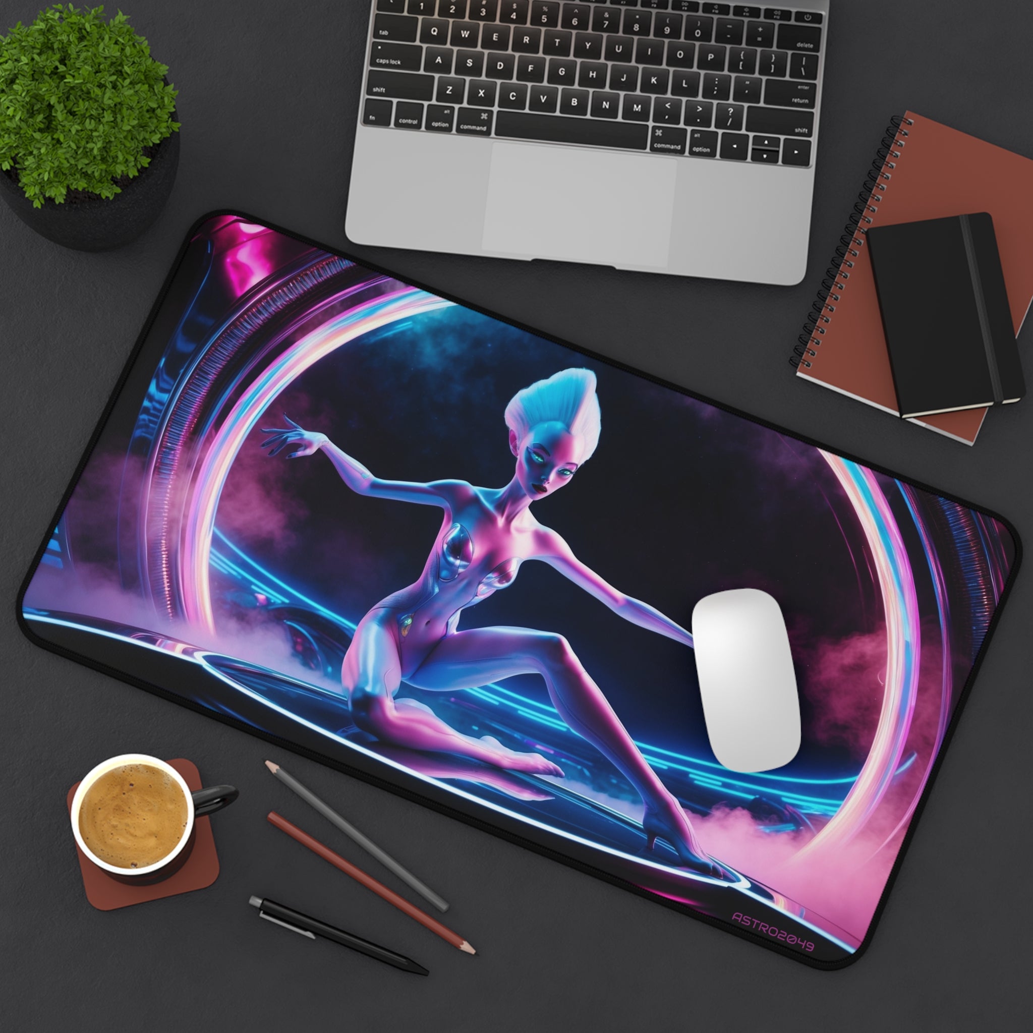 CYBERPUNK - ALIEN - Galactic Alien Themed Desk Mat, Sci-Fi Mouse Pad, Office Decor, Gaming Accessory, Unique Gift for Space Lovers